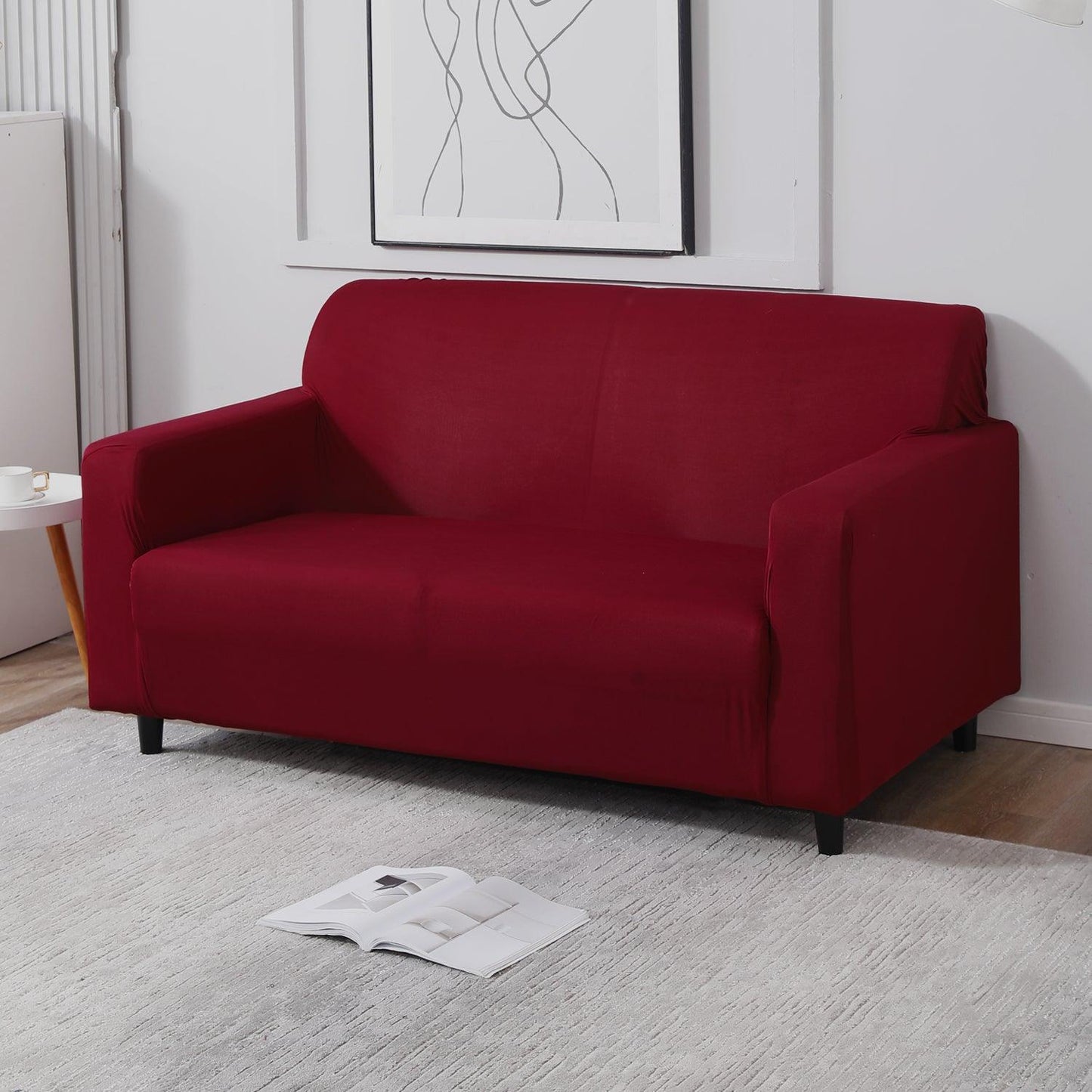 Buy Plain Maroon non slip, stretchable 2 seater sofa cover