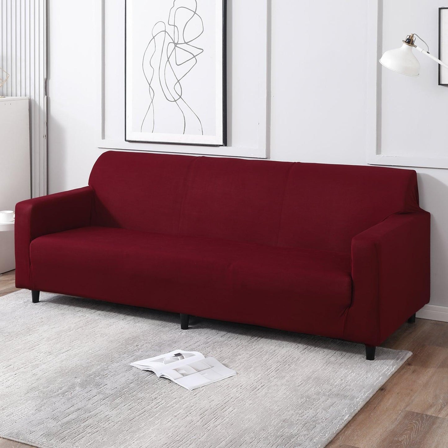 Buy Plain Maroon modern elastic 4 seater sofa cover