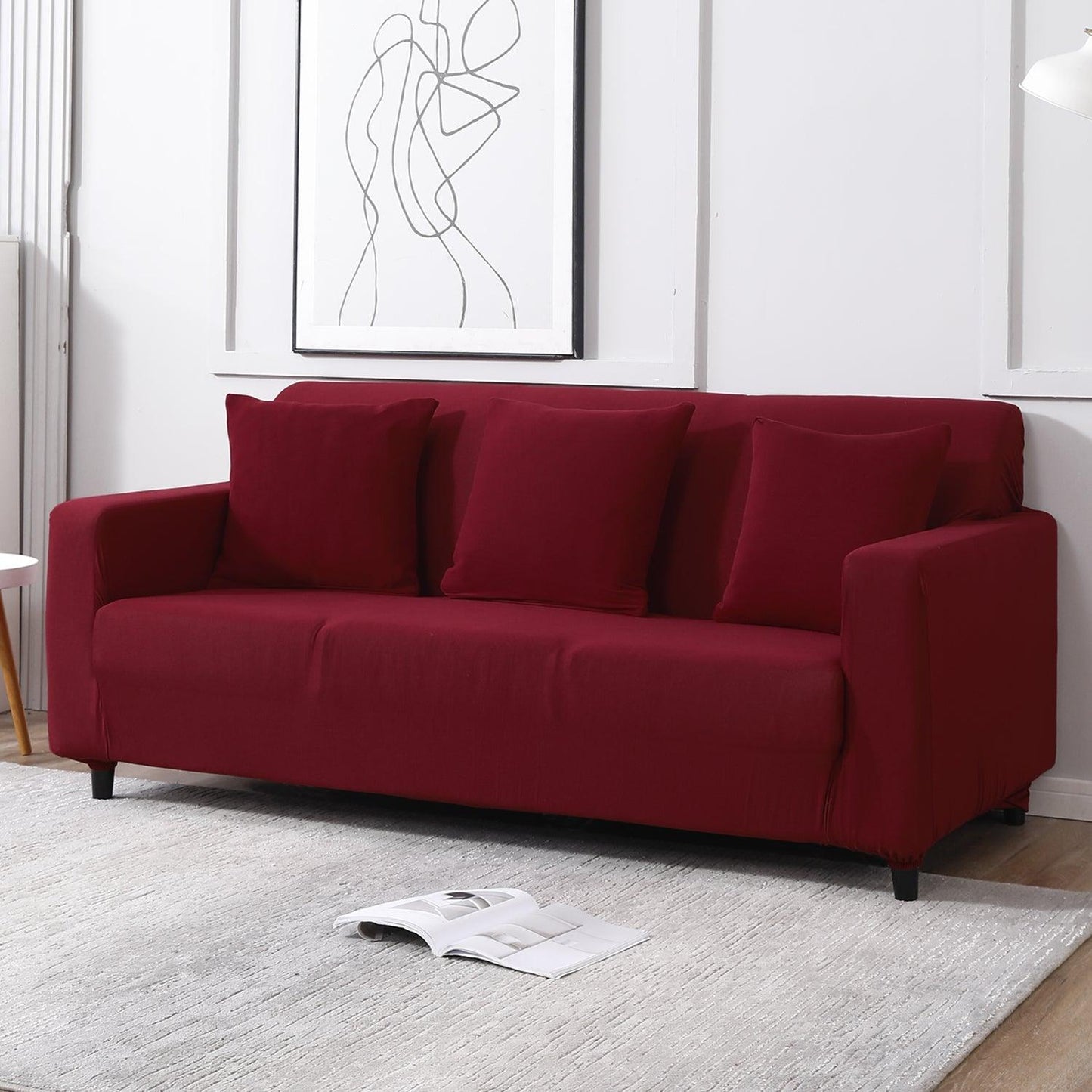 buy Plain Maroon modern stretchable three seater sofa cover