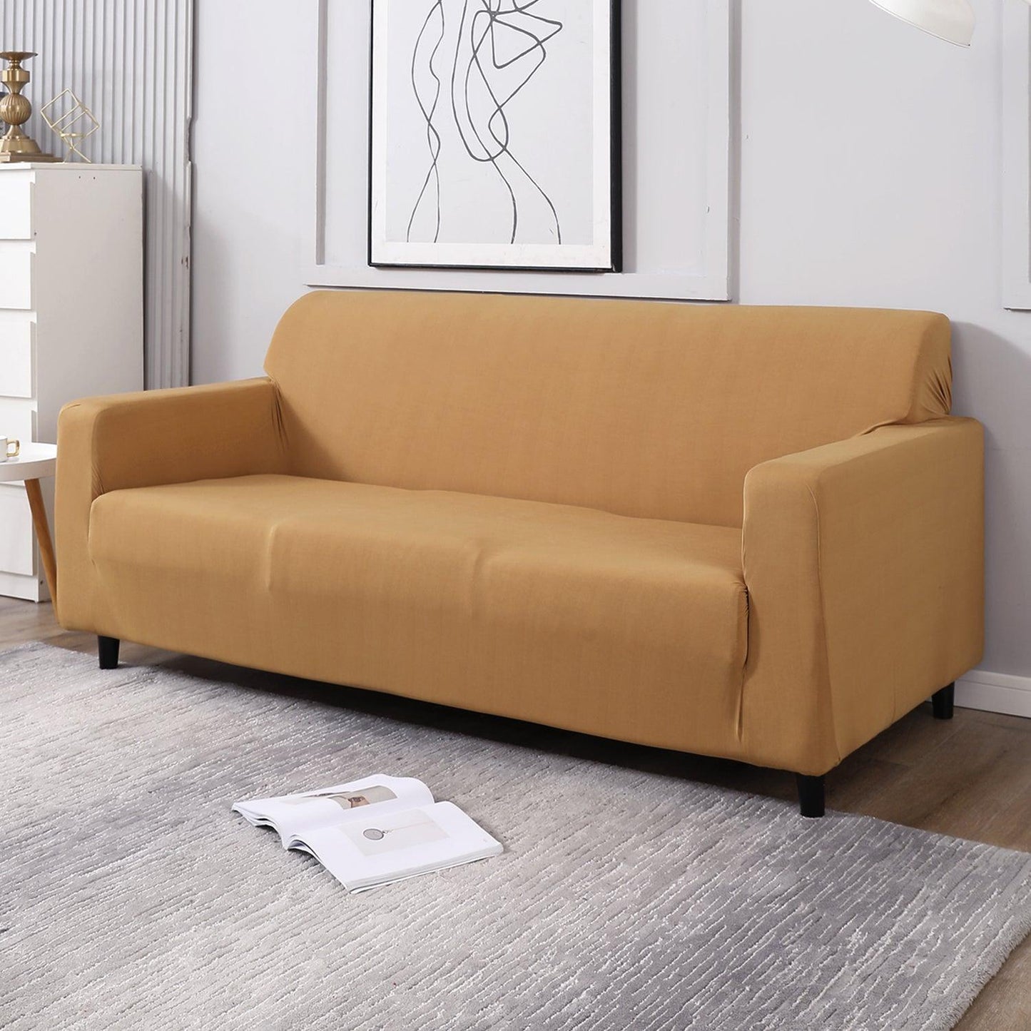 Sand Brown elastic 3 seater sofa covers