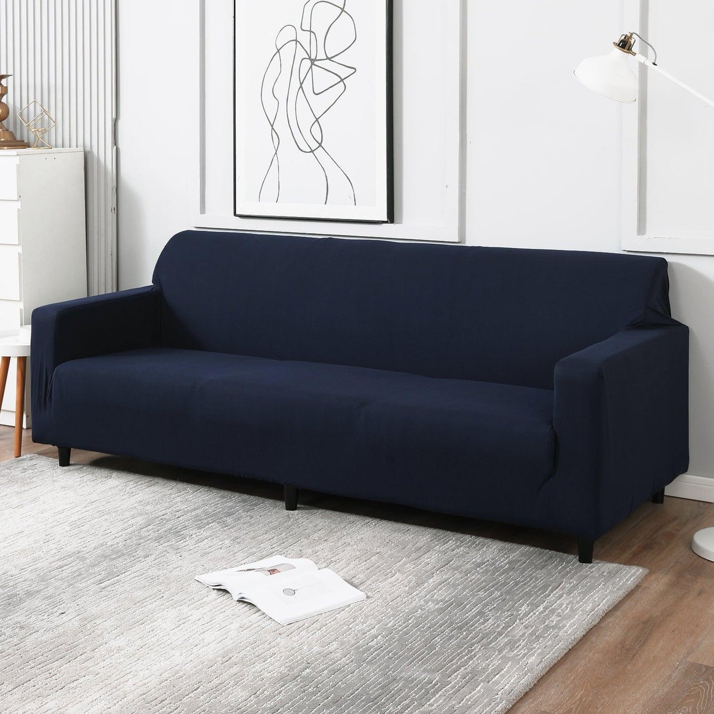 Space Blue, non slip, elastic 4 seater sofa covers