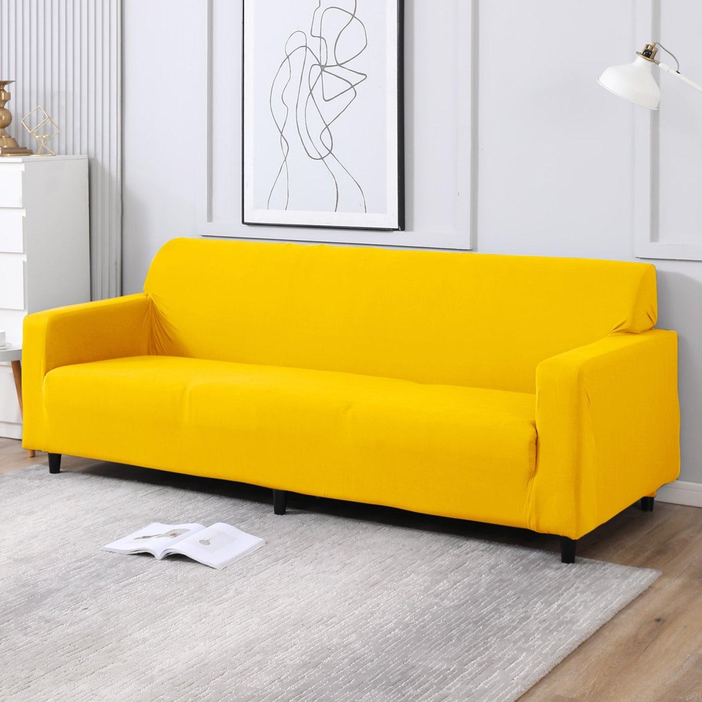 Sunny Yellow, non slip, elastic 4 seater sofa covers