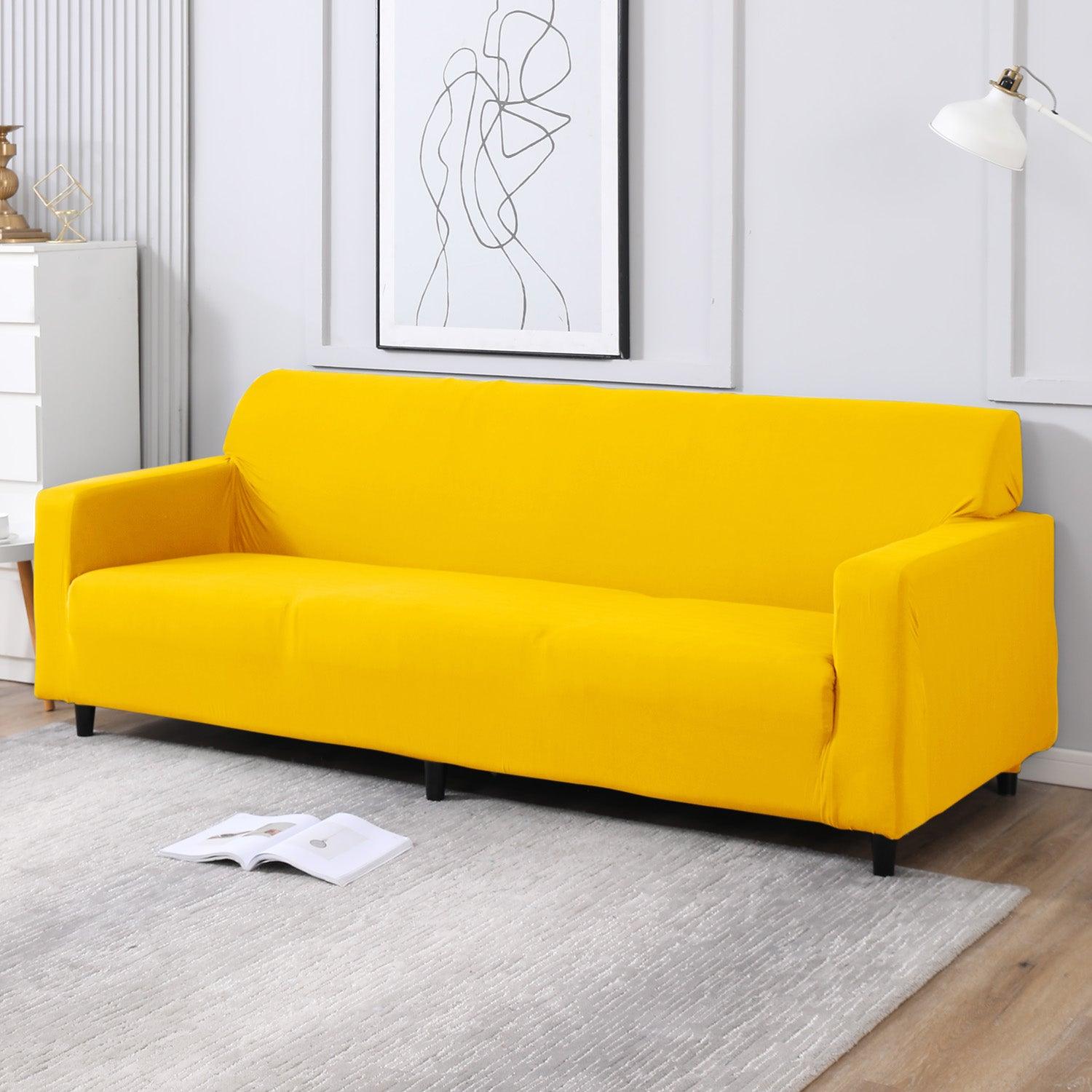Sunny Yellow, non slip, elastic 4 seater sofa covers