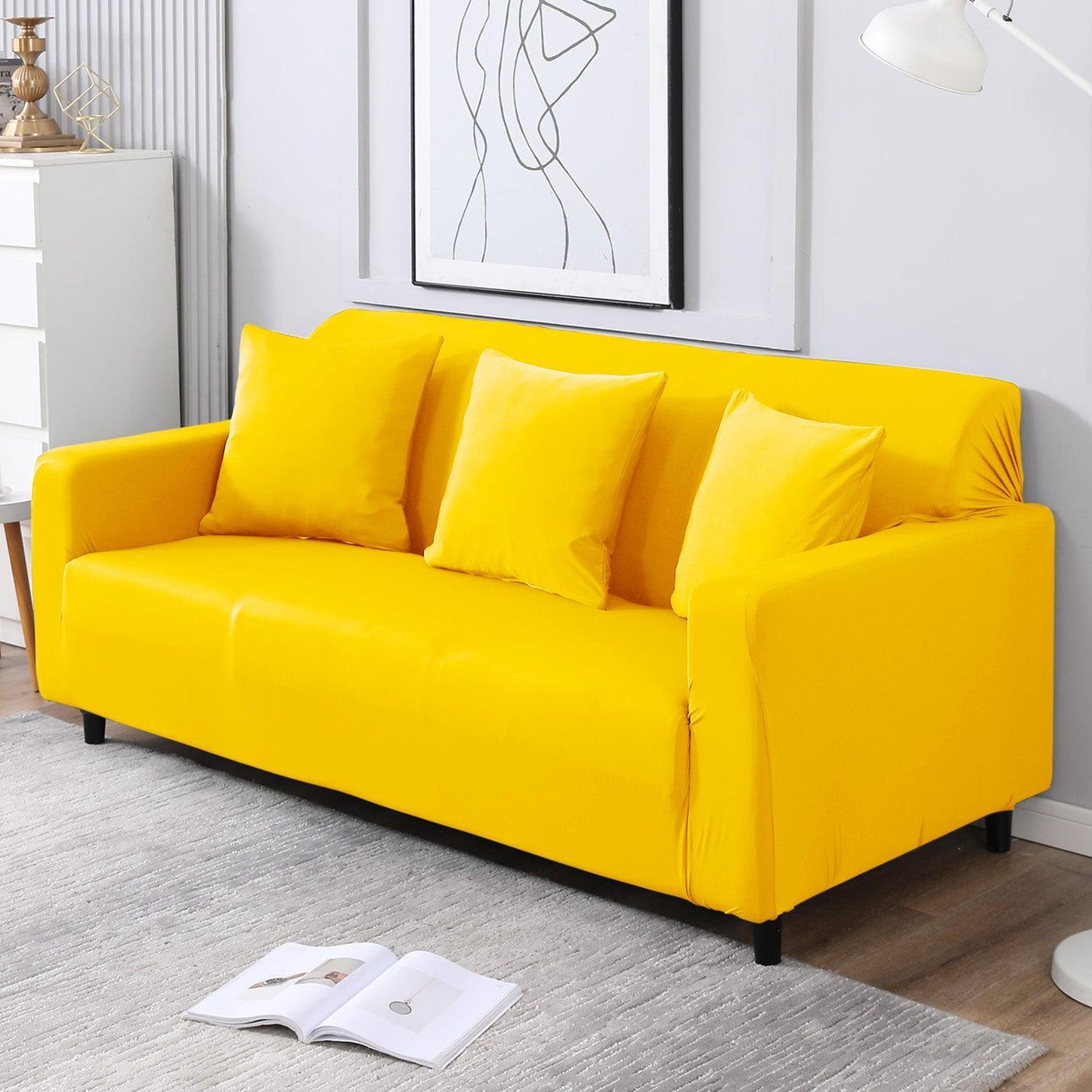 Sunny Yellow stretchable 3 seater sofa covers