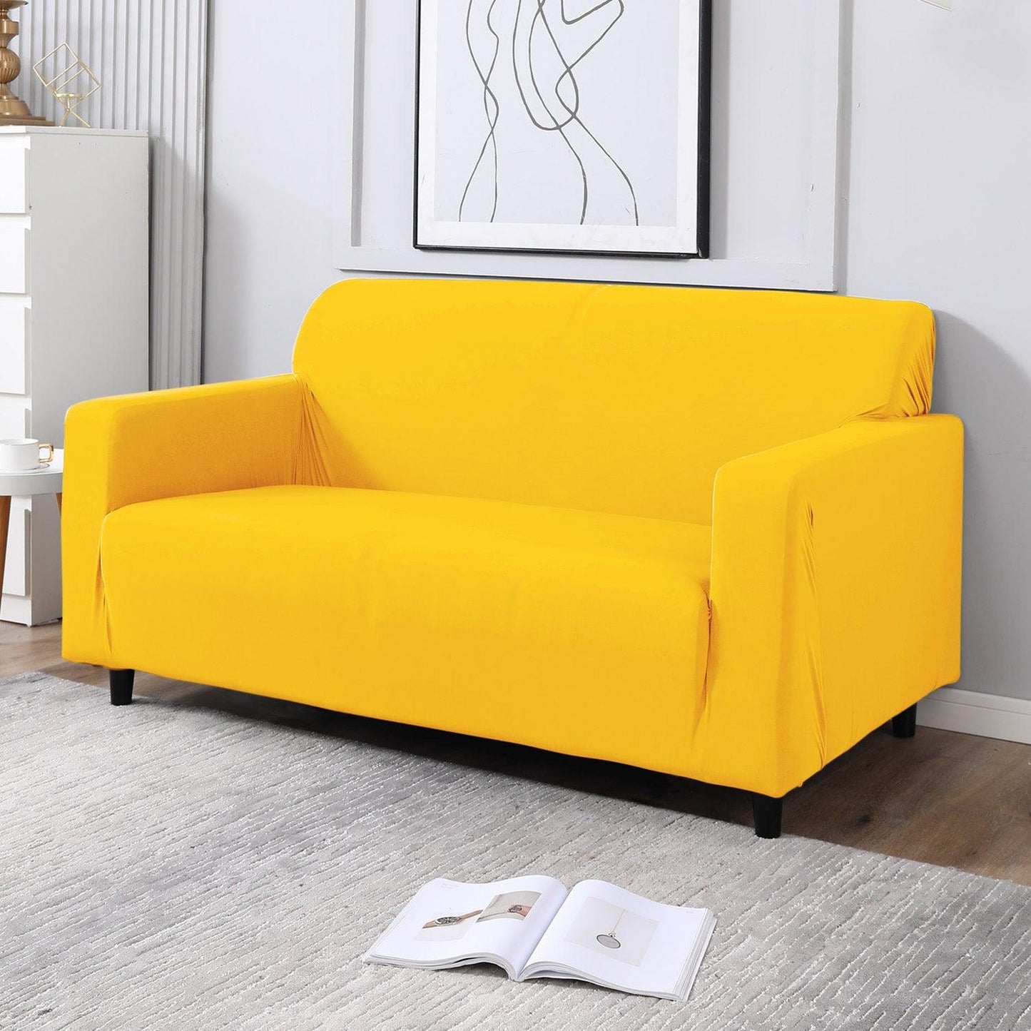 Sunny Yellow non slip elastic 2 seater sofa cover