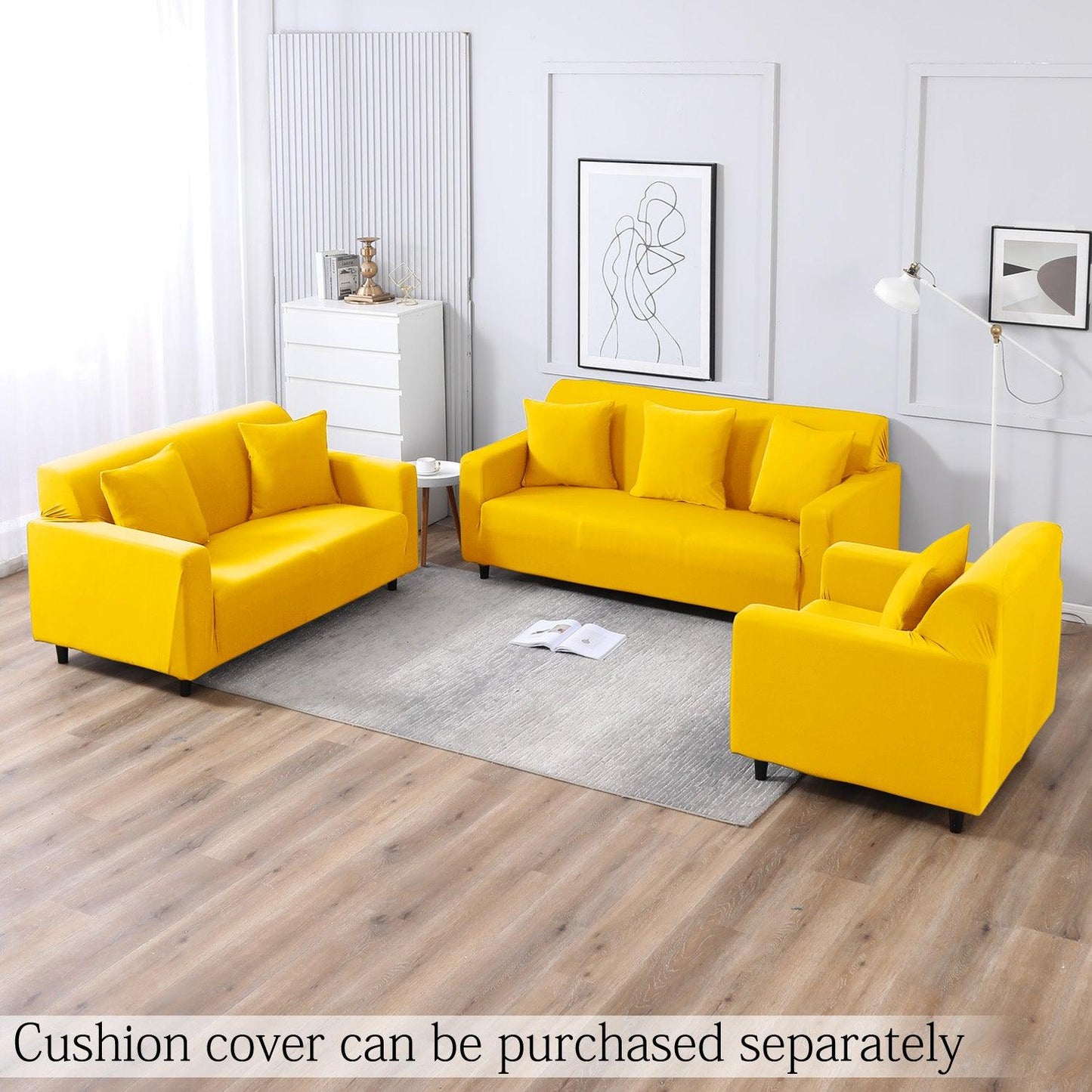 Sunny Yellow elastic sofa cover sets for 1,2,3,4,5 & 7 seater sofas
Sunny Yellow elastic sofa cover 3 2 seater sofas