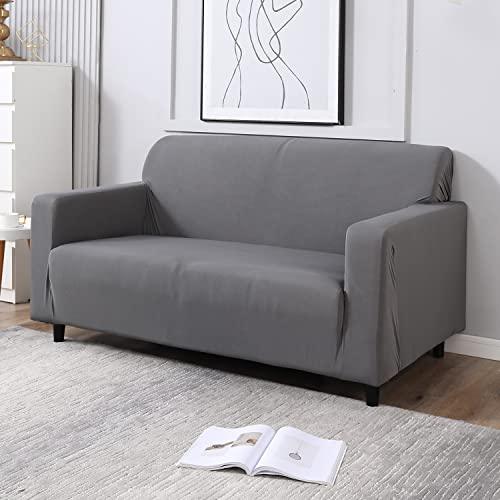 Plain grey colour non slip stretchable 2 seater sofa cover