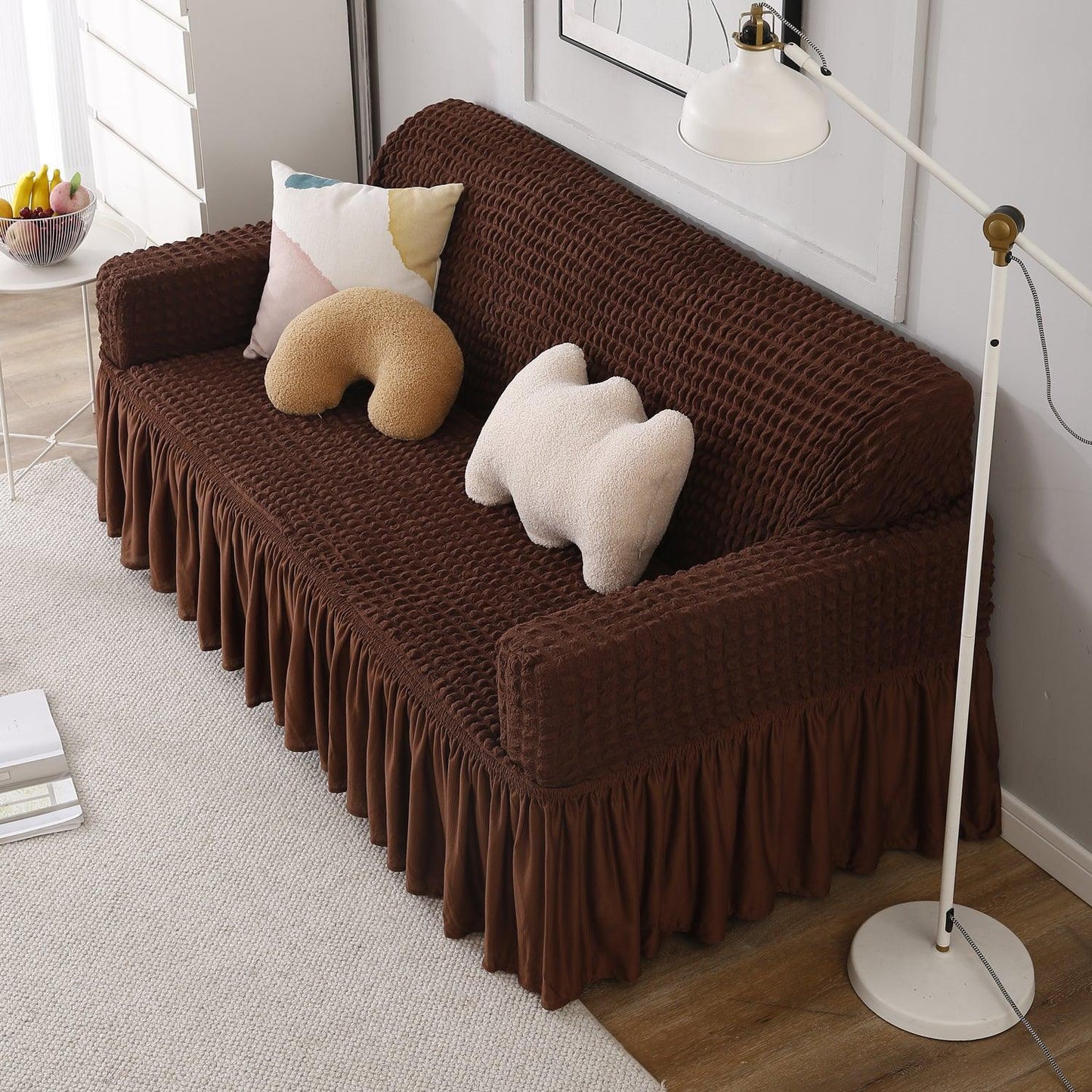 Dark Brown Stretchable Turkish Bubble Frill 2 seater sofa cover