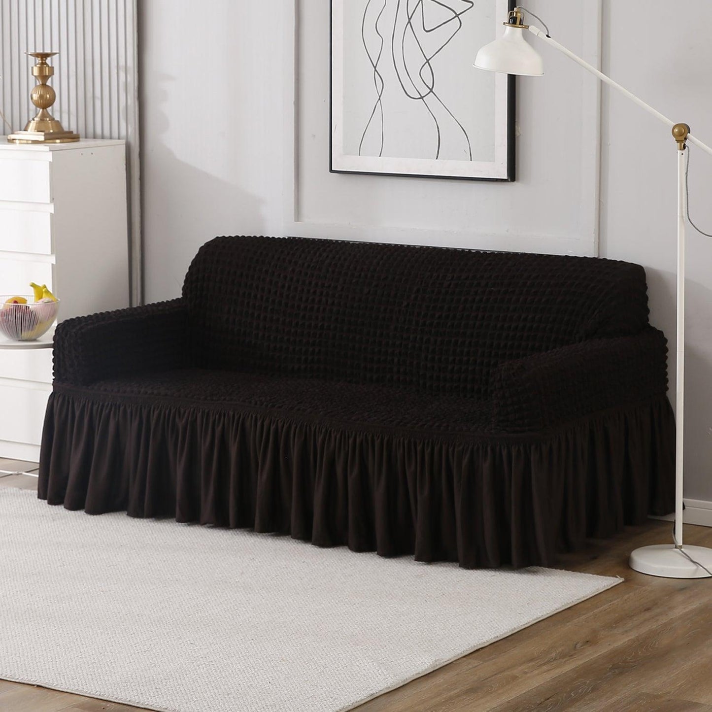 Dark Chocolate Elastic Turkish Bubble Frill 3 seater sofa cover