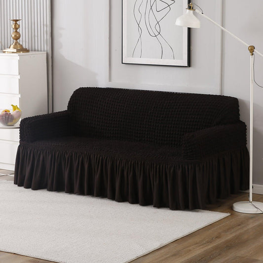 Dark Chocolate Elastic Turkish Bubble Frill 3 seater sofa cover