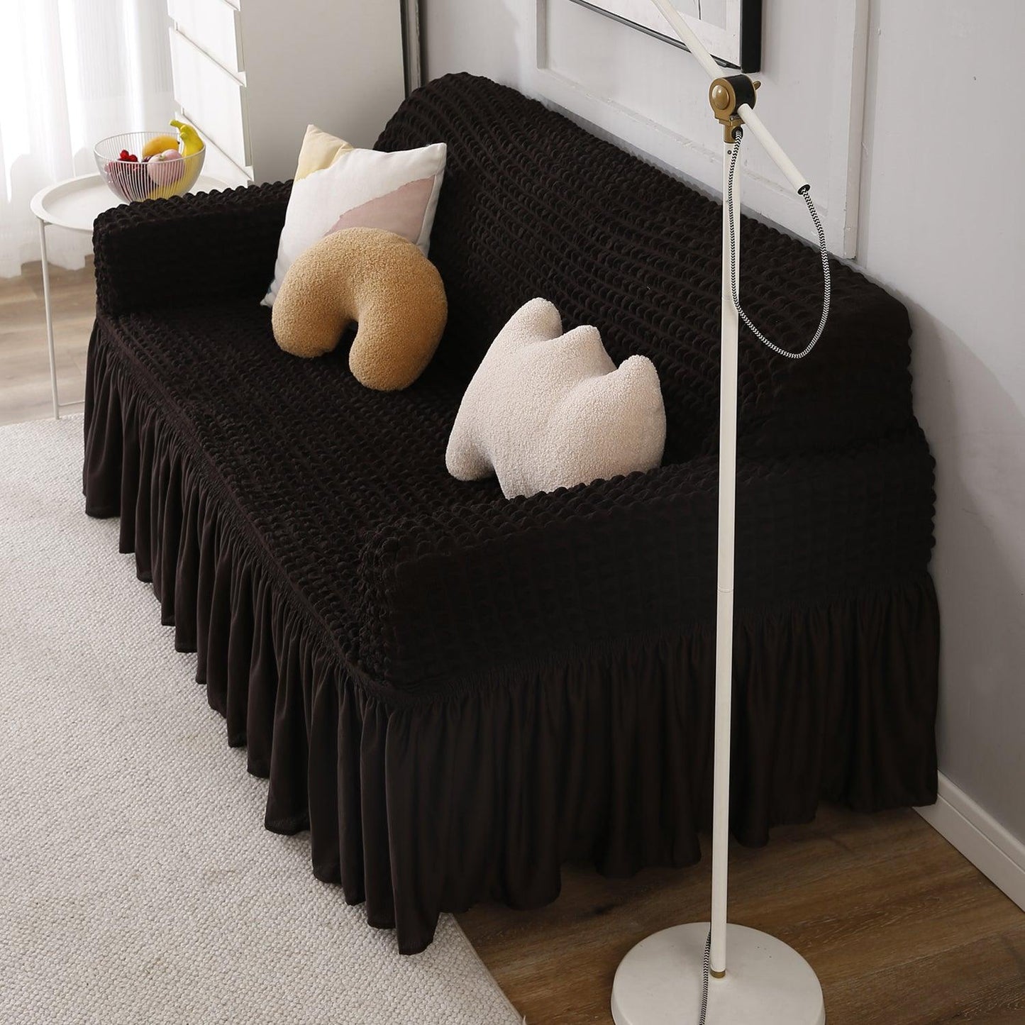Dark Chocolate Stretchable Turkish Bubble Frill 2 seater sofa cover