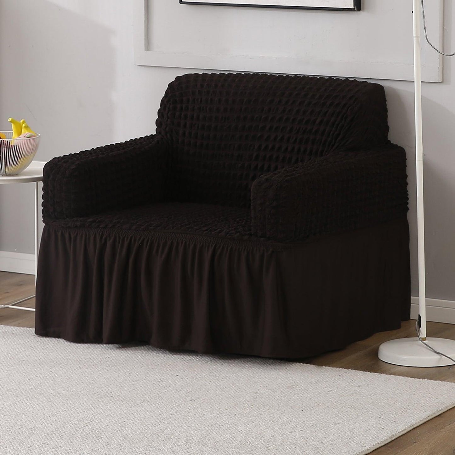 Dark Chocolate Elastic Turkish Bubble Frill single sofa cover