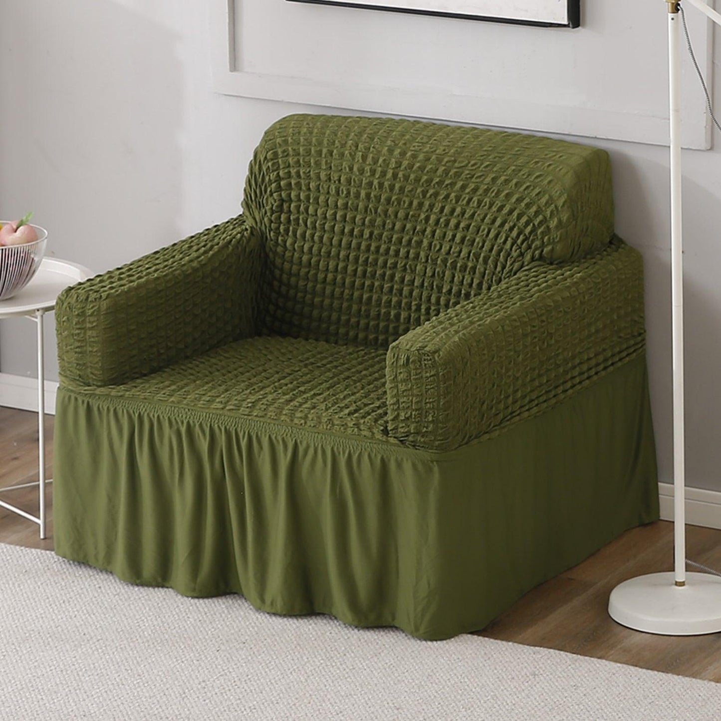 Forest Green Elastic Turkish Bubble Frill single sofa cover