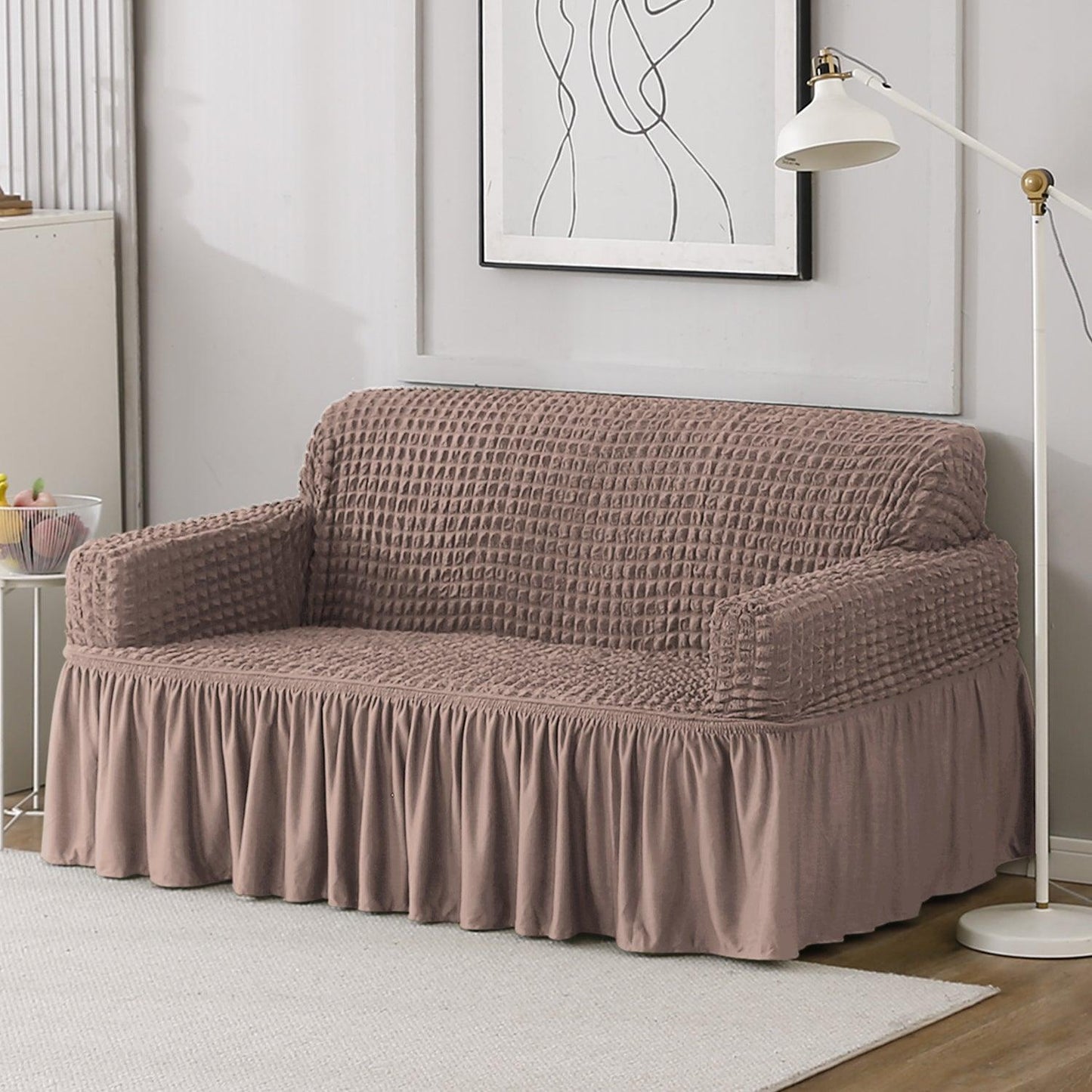 Mocha Stretchable Turkish Bubble Frill 2 seater sofa cover