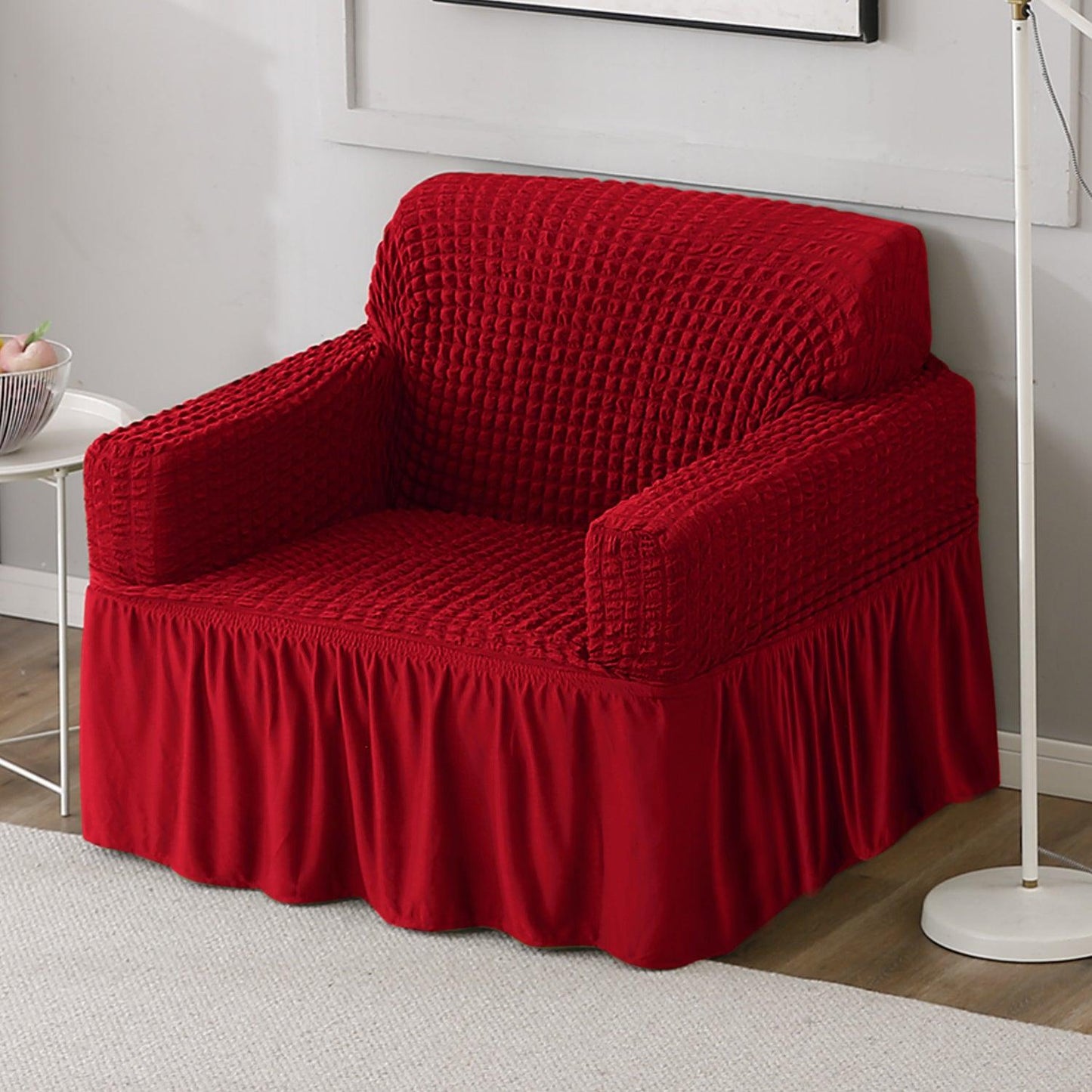 Scarlet Red Elastic Turkish Bubble Frill single sofa cover