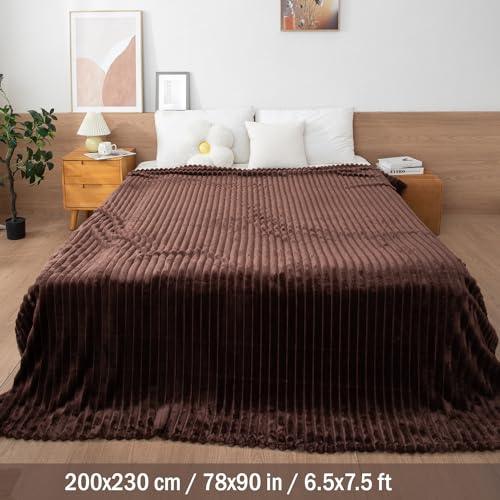 Buy Brown Colour Striped pattern Soft Double Bed Fleece Blanket | HOKIPO