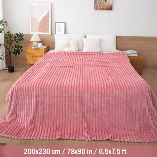 Pink Colour Striped AC Blanket Double Bed | HOKIPO