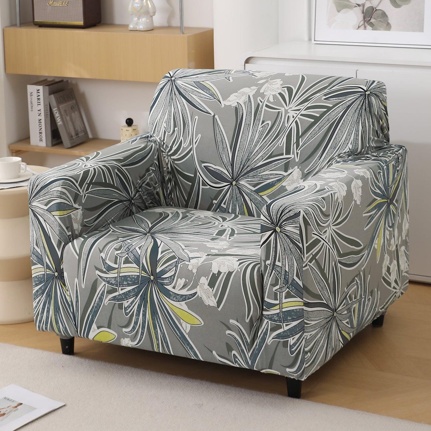 Frost Grey Marginata Print stretchable single sofa cover