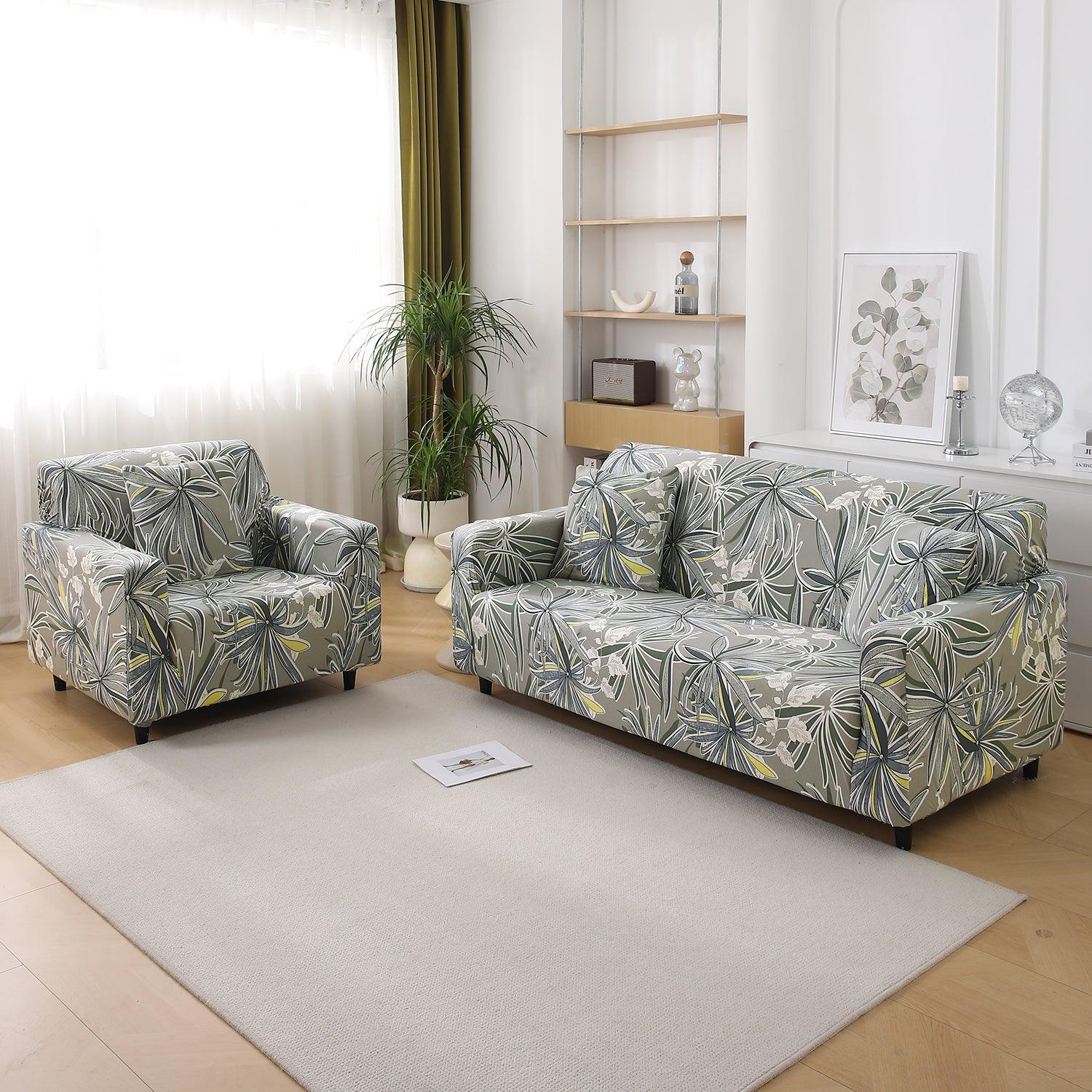 Frost Grey Marginata Print stretchable sofa cover 3+1+1 seater sofa cover