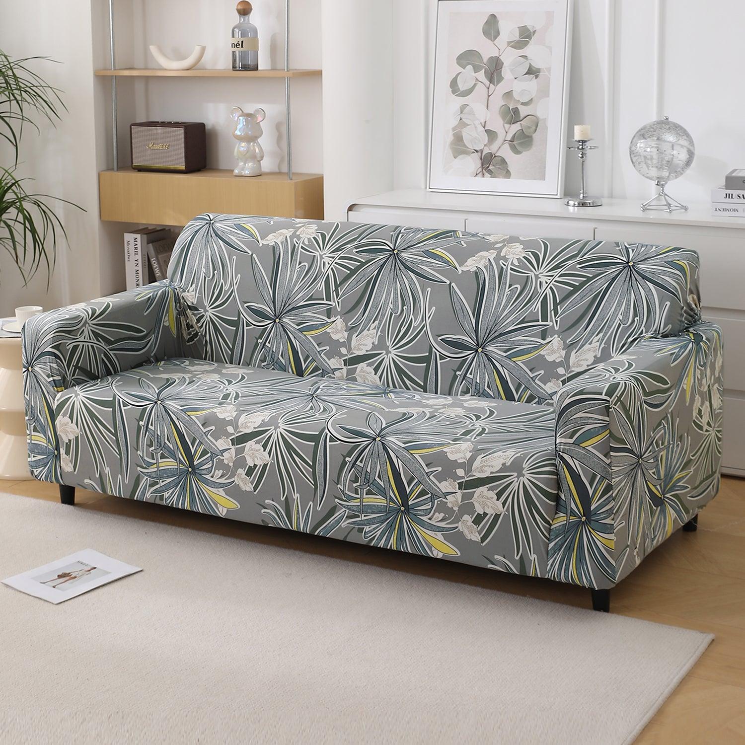 Frost Grey Marginata Print, non slip, Stretchable 4 seater sofa covers