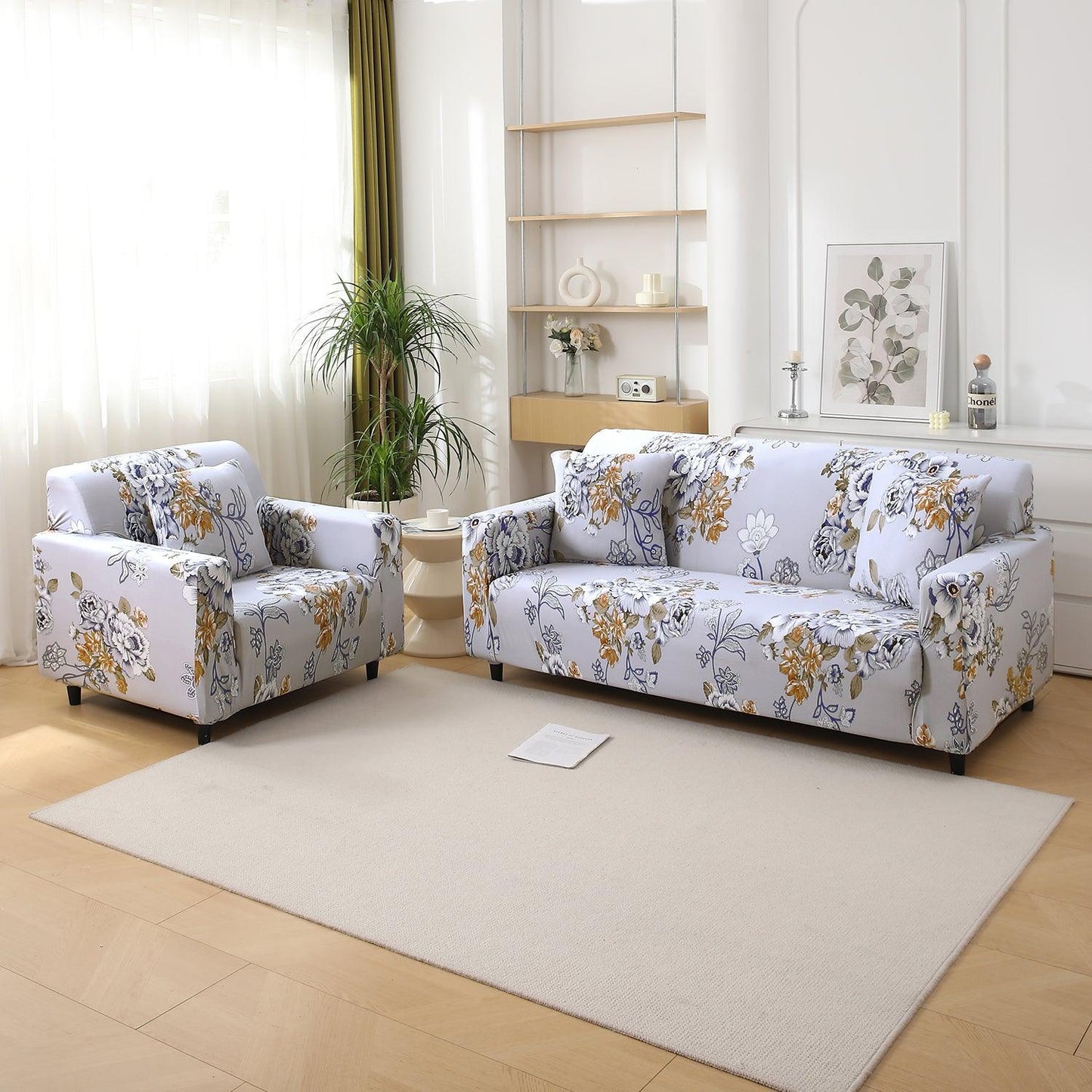 Gentle Grey Dahlia Printed elastic sofa cover 3 2 seater sofas