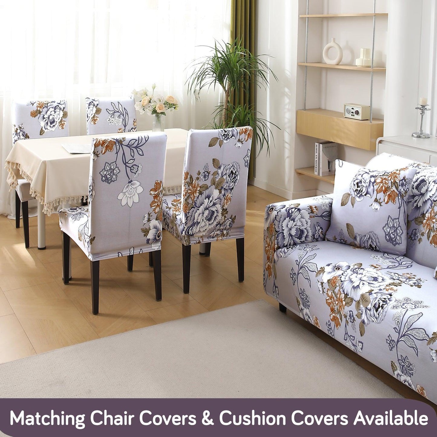 Buy Gentle Grey Dahlia Printed Matching elastic covers for chairs and sofas