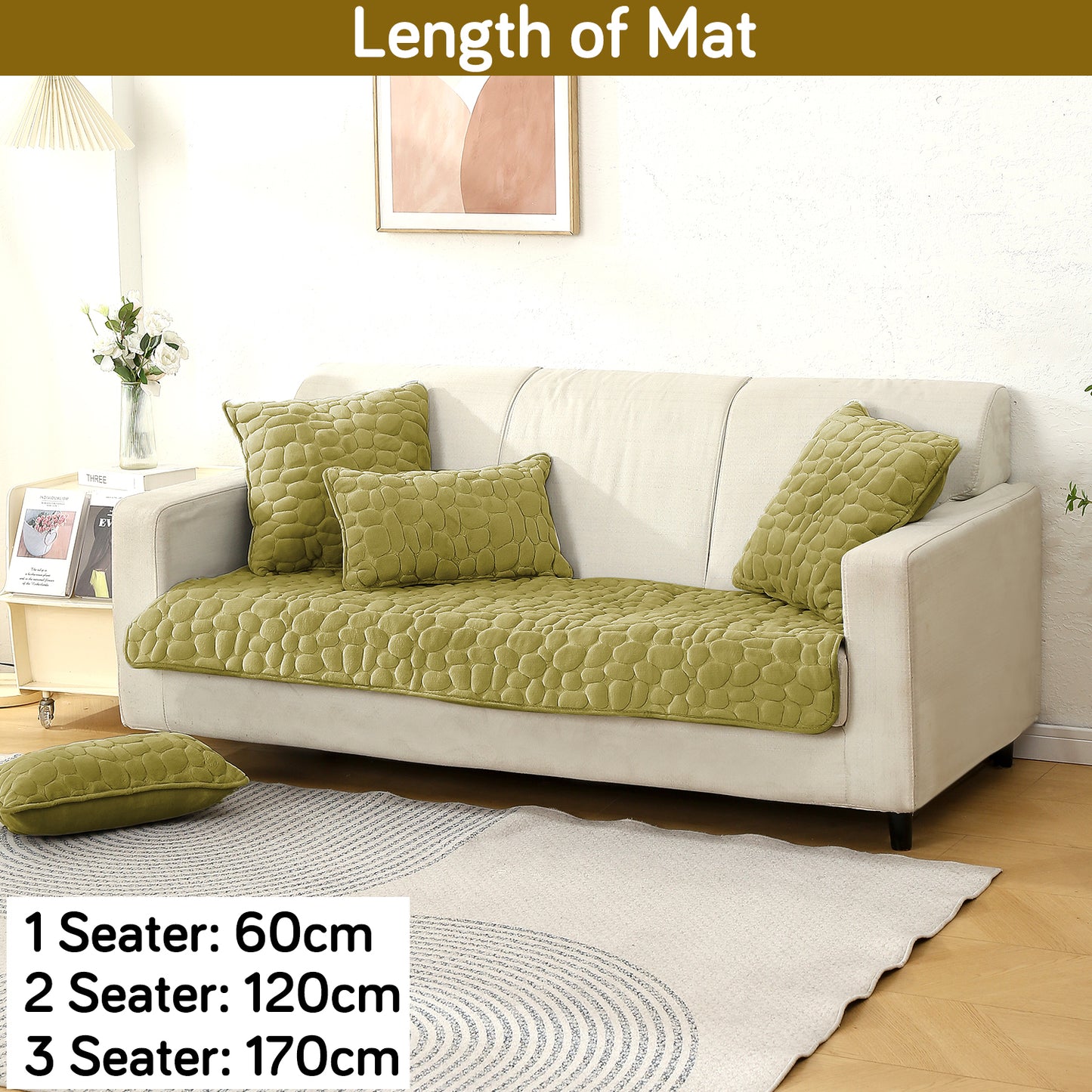 Premium Pebble Milk Velvet Anti Slip Sofa Mat for 1/2/3 Seater, Pristine Green