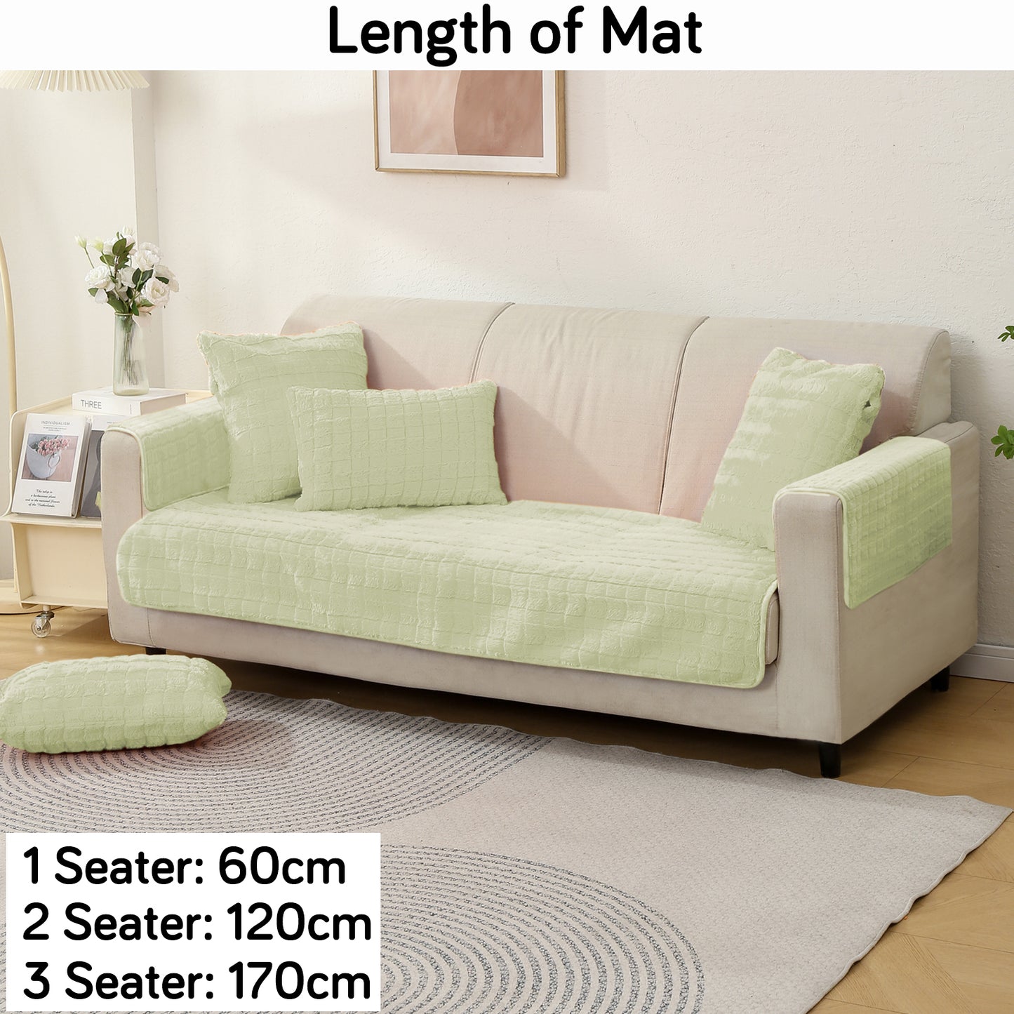 Premium Plush Anti Slip Sofa Cover Mat with 2 Armrest Cover and Cushion Cover, Green