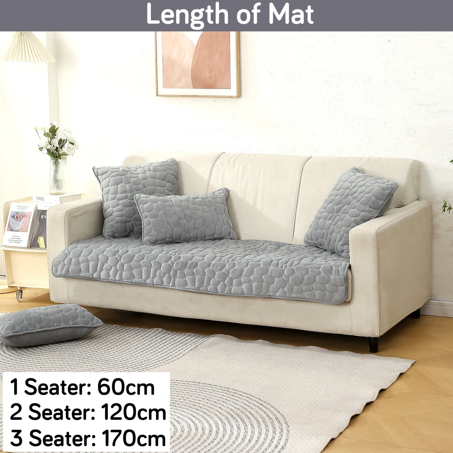 Premium Pebble Milk Velvet Anti Slip Sofa Mat for 1/2/3 Seater, Moon Grey