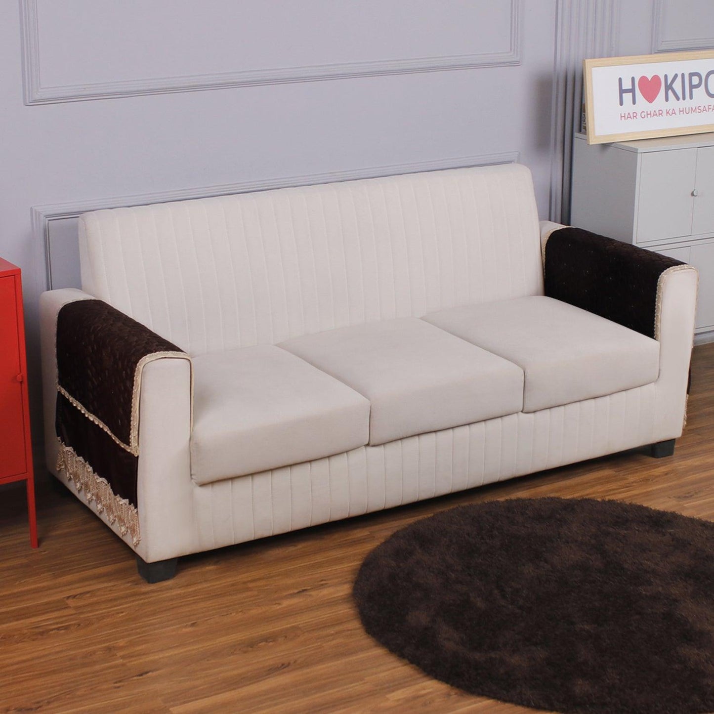 HOKIPO 2PC Premium Dutch Velvet Sofa Arm Cover, Coffee Brown - HOKIPO | Har Ghar ka Humsafar