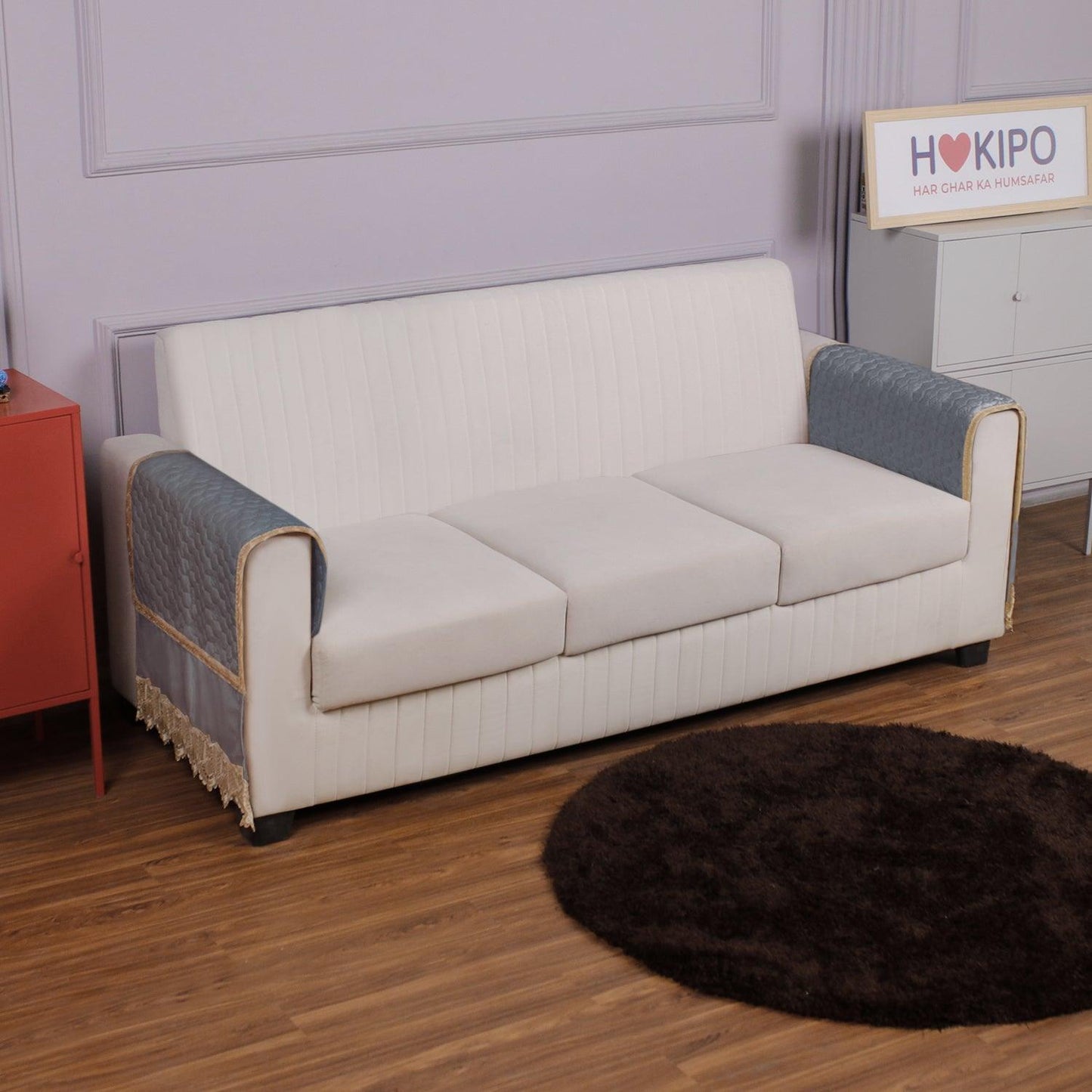 HOKIPO 2PC Premium Dutch Velvet Sofa Arm Cover, Light Grey - HOKIPO | Har Ghar ka Humsafar
