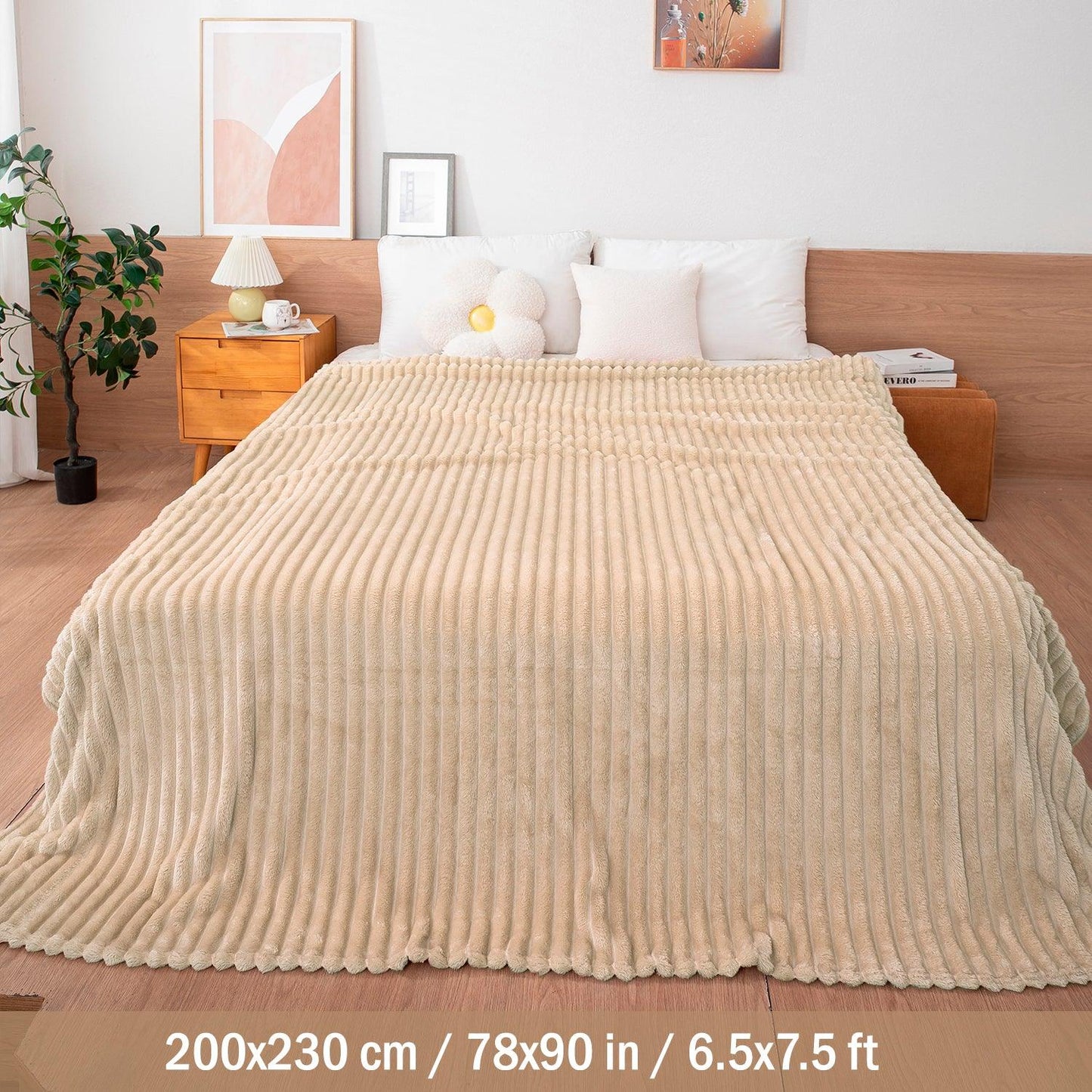 Beige Colour Soft Fleece Blankets | HOKIPO
