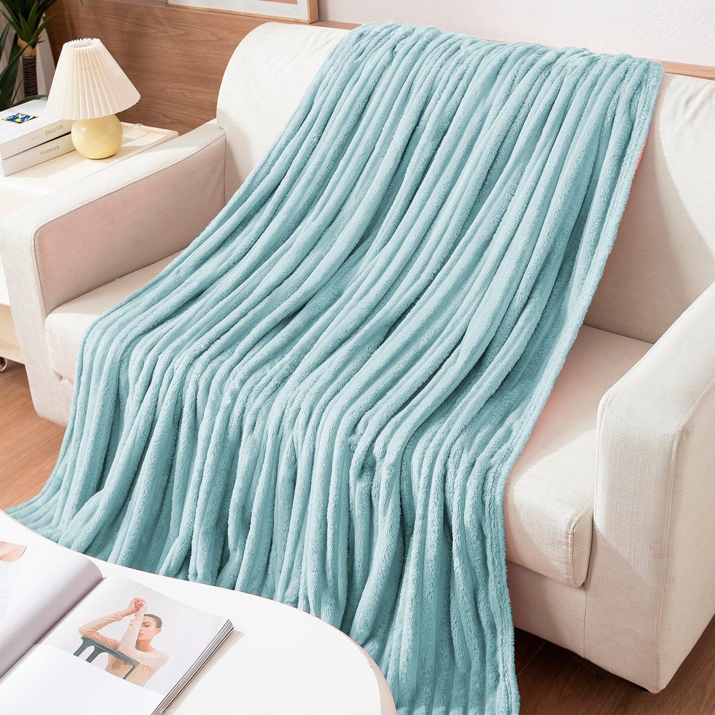 Sky Blue Colour Soft Fleece Blankets | HOKIPO