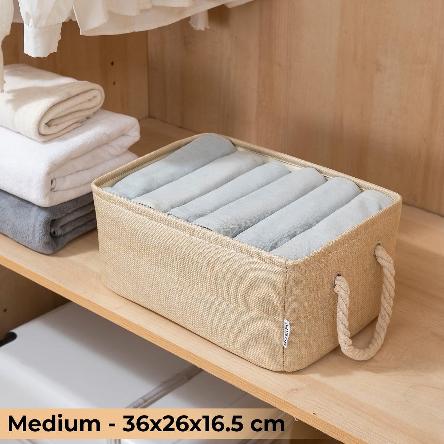 HOKIPO Eco - Friendly Foldable Baskets for Storage Pack of 2, Beige - HOKIPO | Har Ghar ka Humsafar