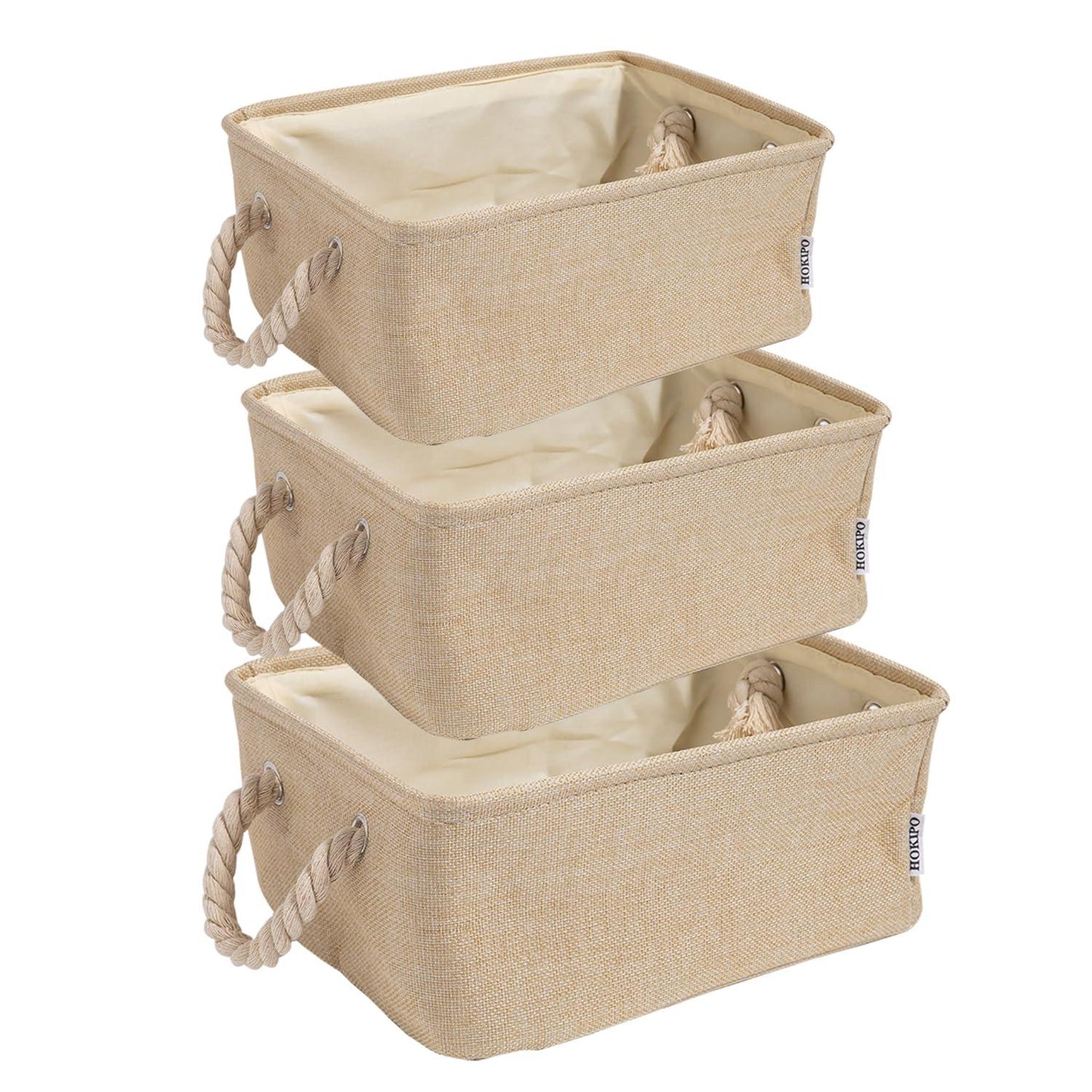 HOKIPO Eco - Friendly Foldable Baskets for Storager Set of 3, Beige - HOKIPO | Har Ghar ka Humsafar