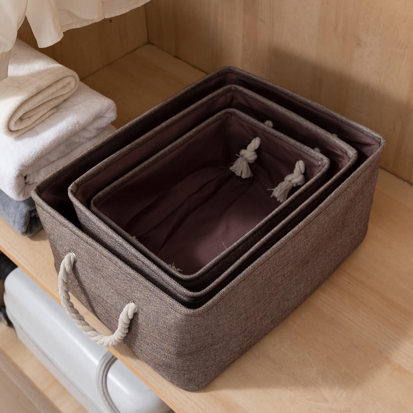 HOKIPO Eco - Friendly Foldable Baskets for Storager Set of 3, Brown - HOKIPO | Har Ghar ka Humsafar