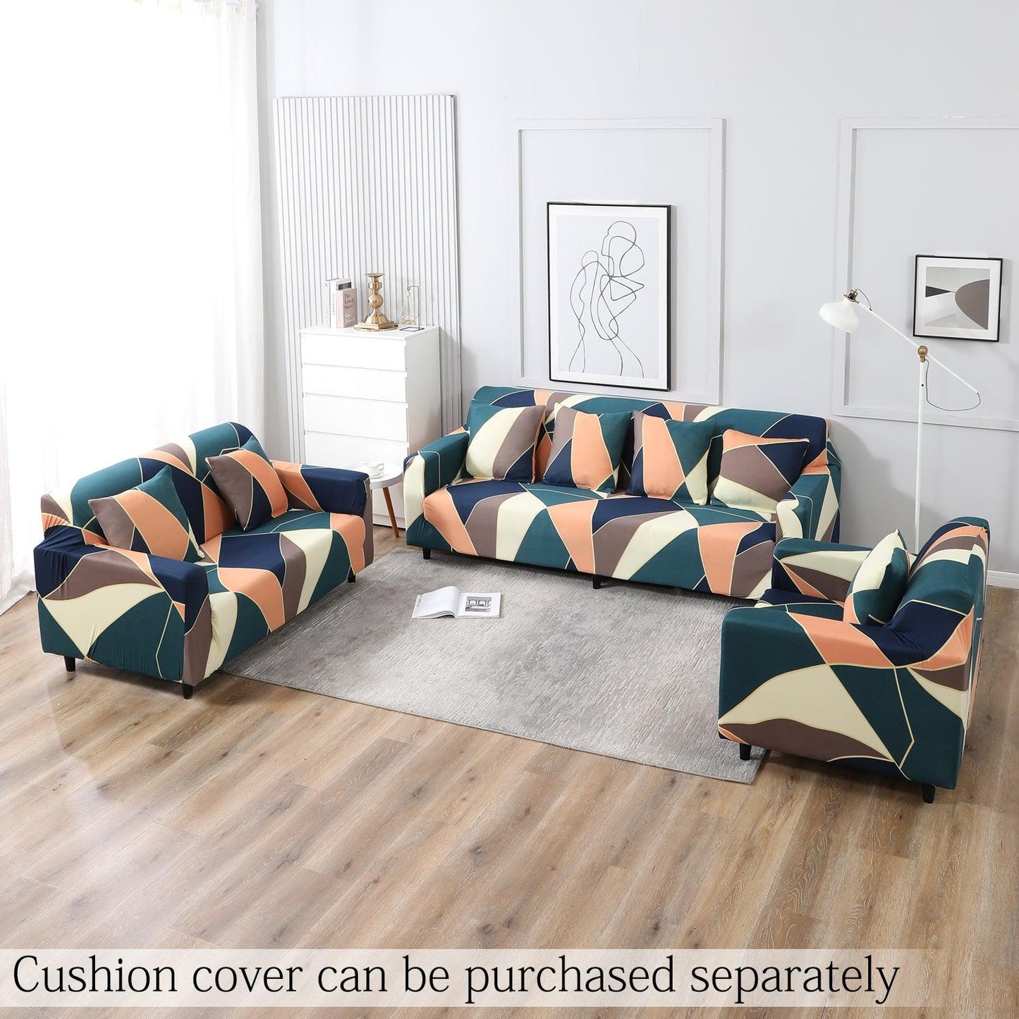 Green Peach Abstract Printed elastic sofa cover sets for 1,2,3,4,5 & 7 seater sofas