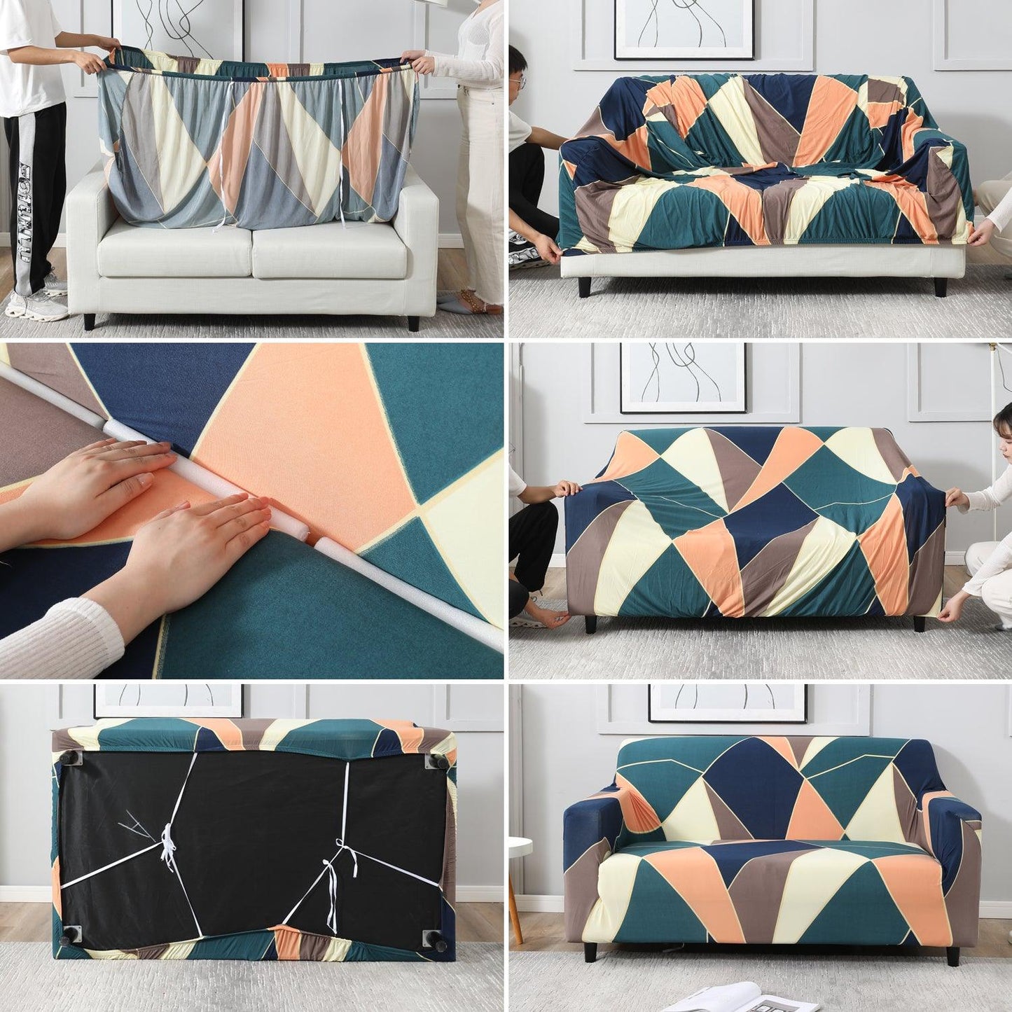 Step-by-step guide on How to put on Green Peach Abstract polyester elastic sofa cover