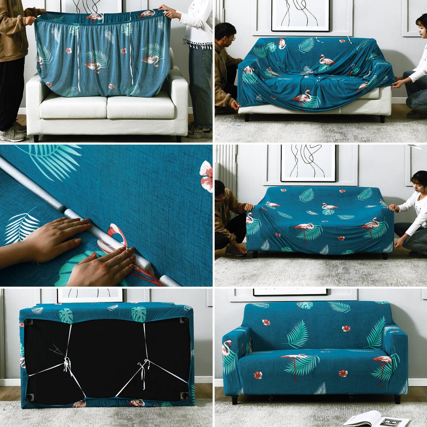 how to put on elastic sofa cover set -1, 2, 3, 4, 5, & 7 seater