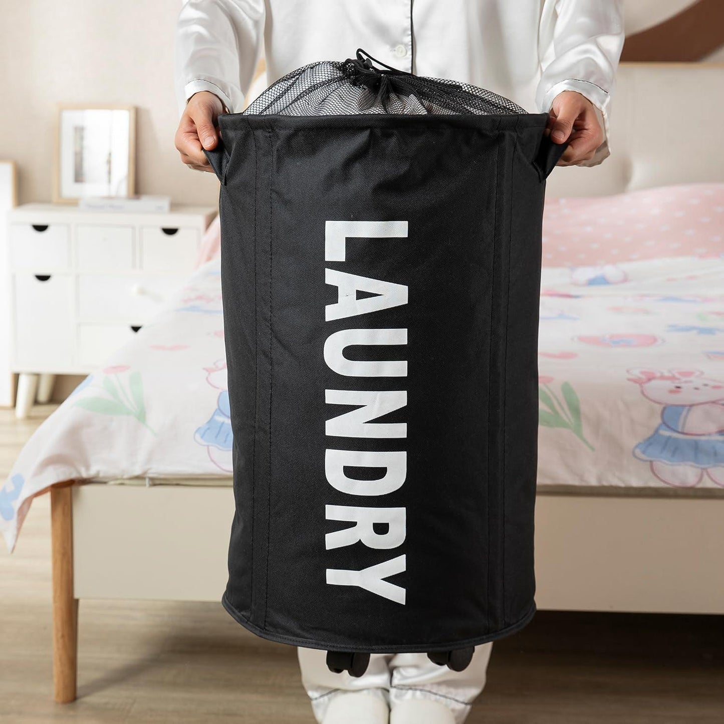 HOKIPO Foldable Laundry Hamper with Wheels, Black - HOKIPO | Har Ghar ka Humsafar