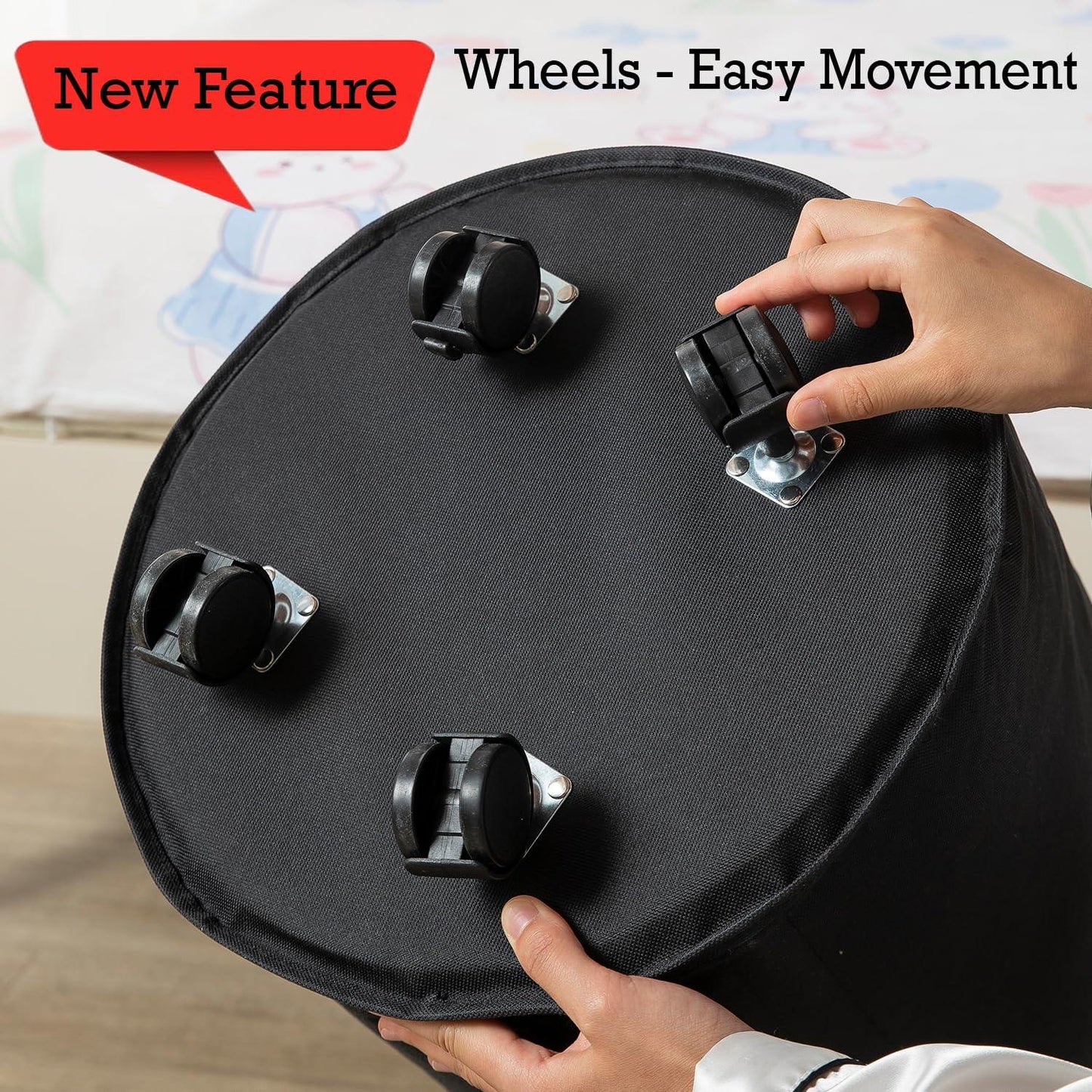 HOKIPO Foldable Laundry Hamper with Wheels, Black - HOKIPO | Har Ghar ka Humsafar