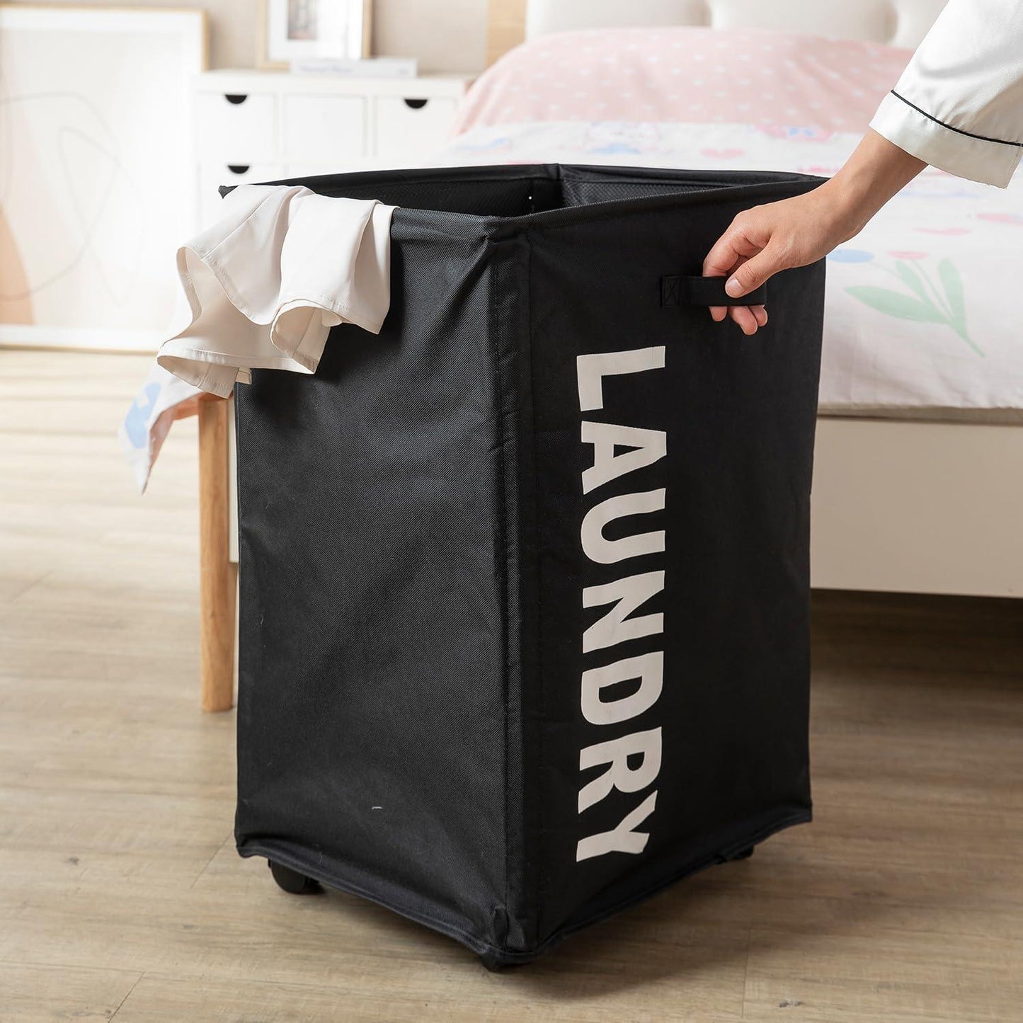 HOKIPO Foldable Laundry Hamper with Wheels, Black - HOKIPO | Har Ghar ka Humsafar
