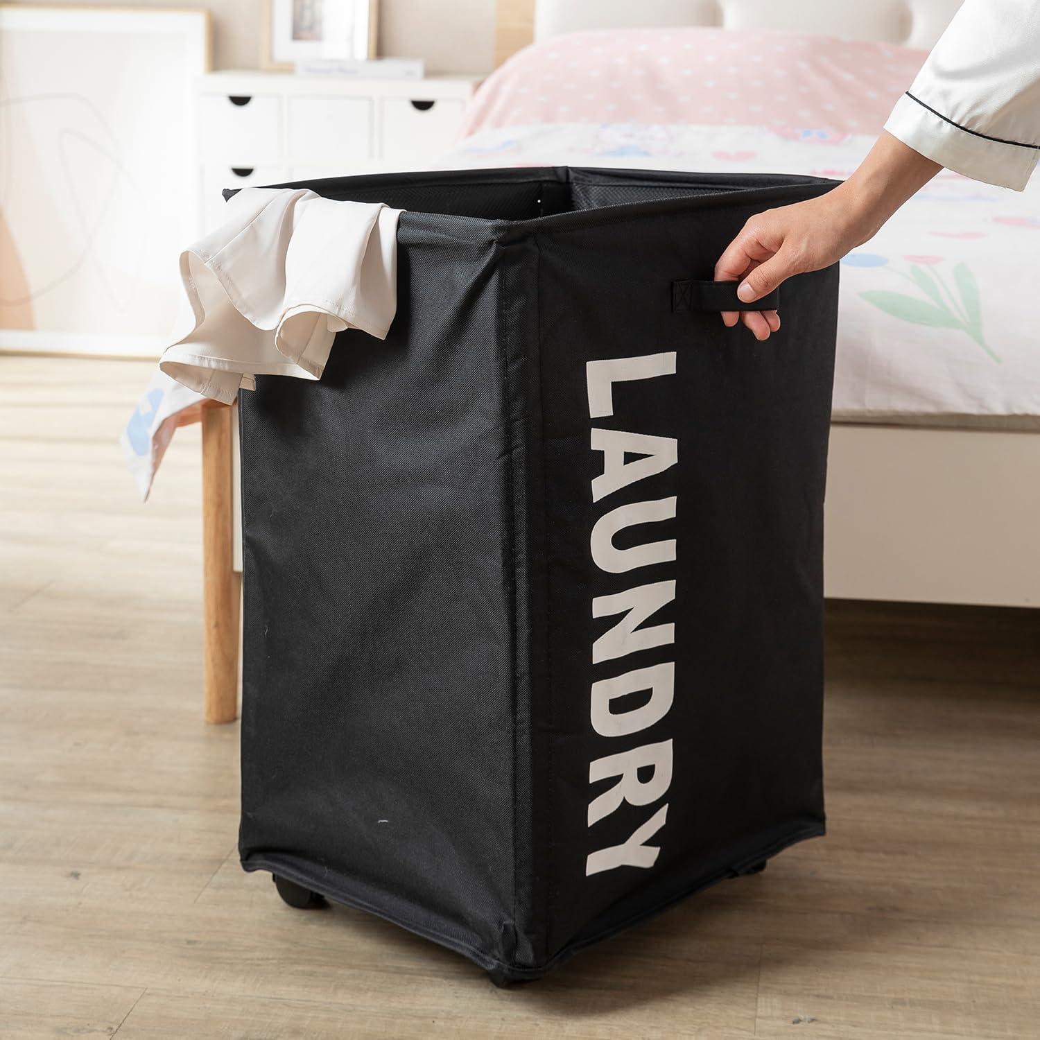 HOKIPO Foldable Laundry Hamper with Wheels, Black - HOKIPO | Har Ghar ka Humsafar