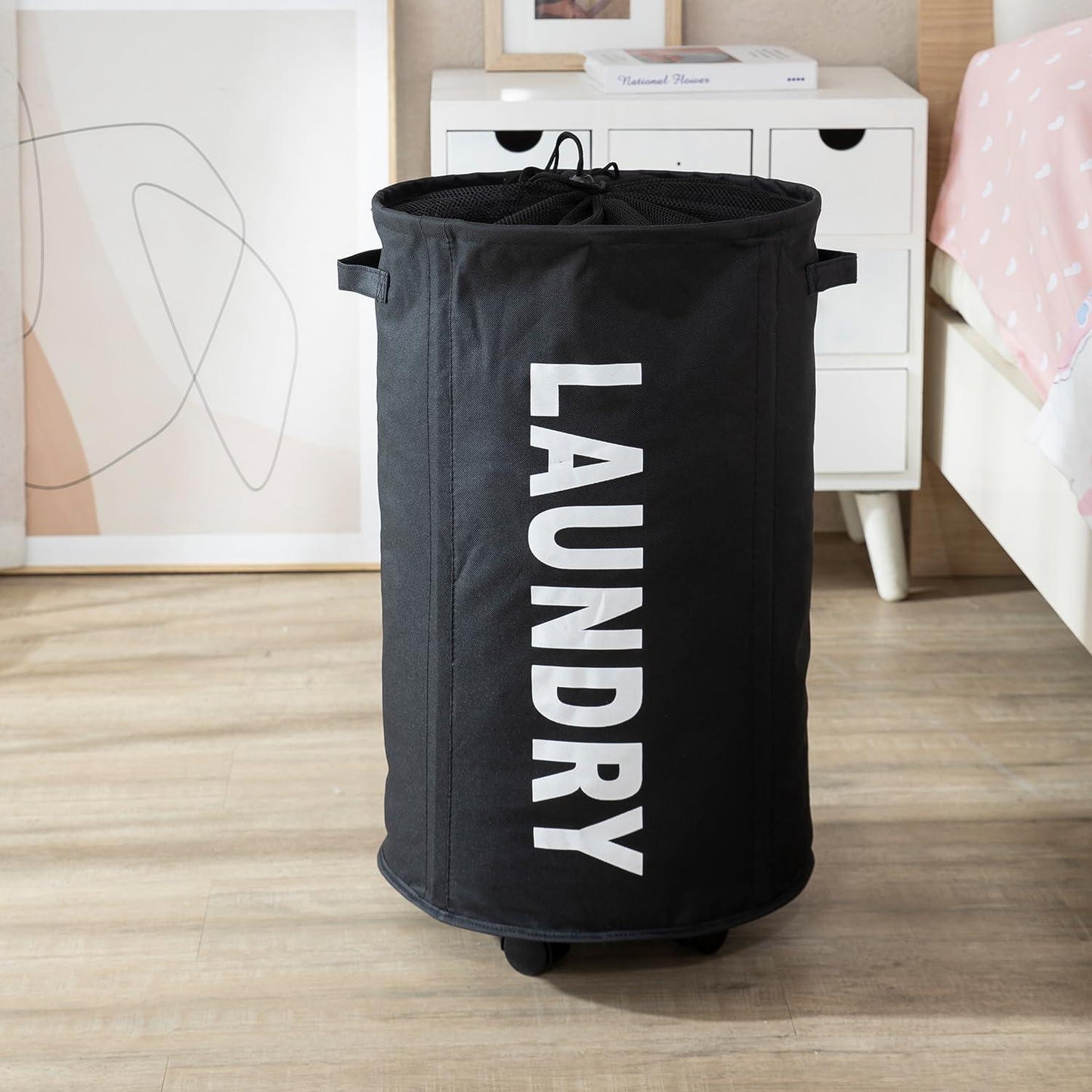 HOKIPO Foldable Laundry Hamper with Wheels, Black - HOKIPO | Har Ghar ka Humsafar