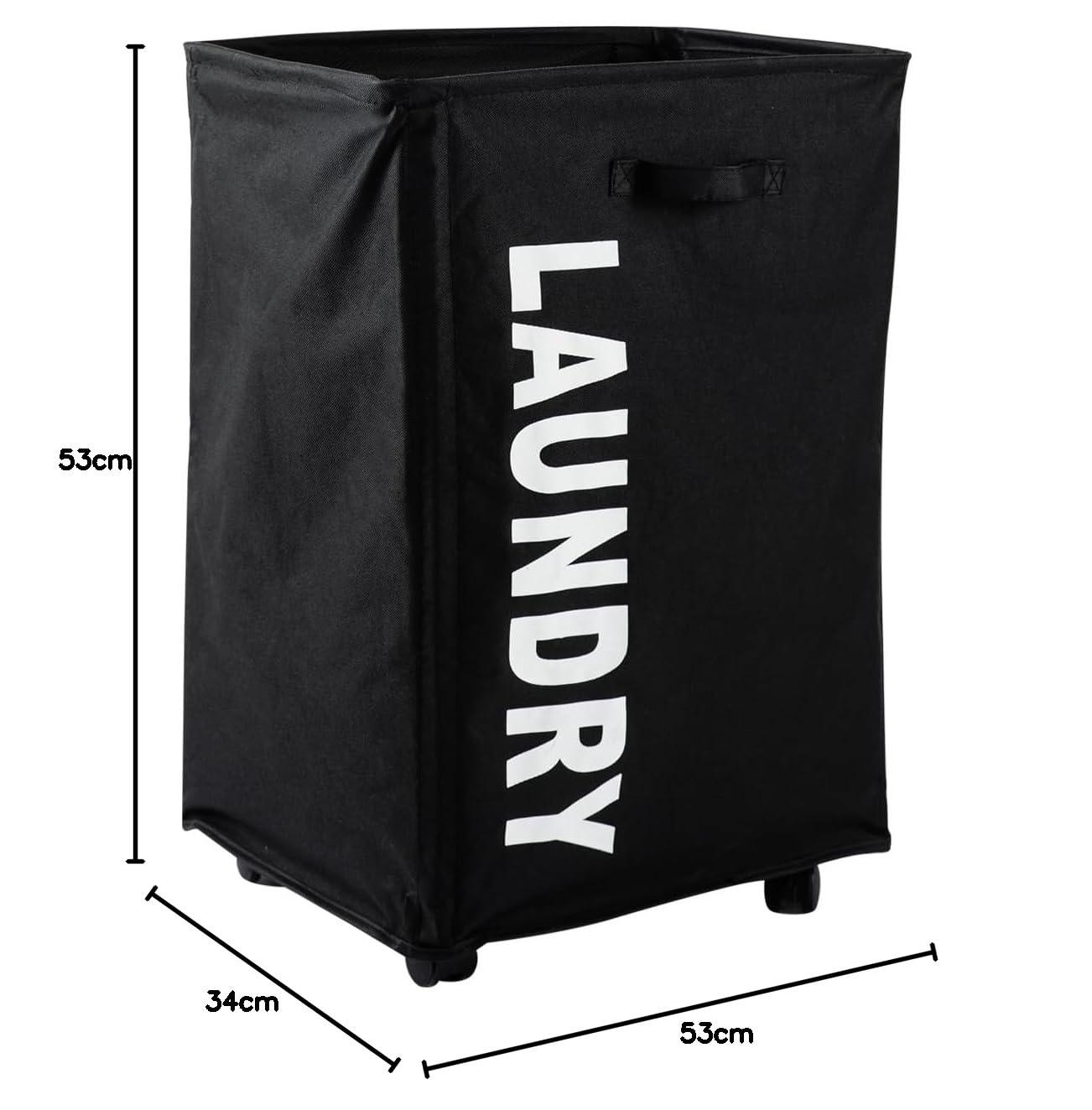 HOKIPO Foldable Laundry Hamper with Wheels, Black - HOKIPO | Har Ghar ka Humsafar