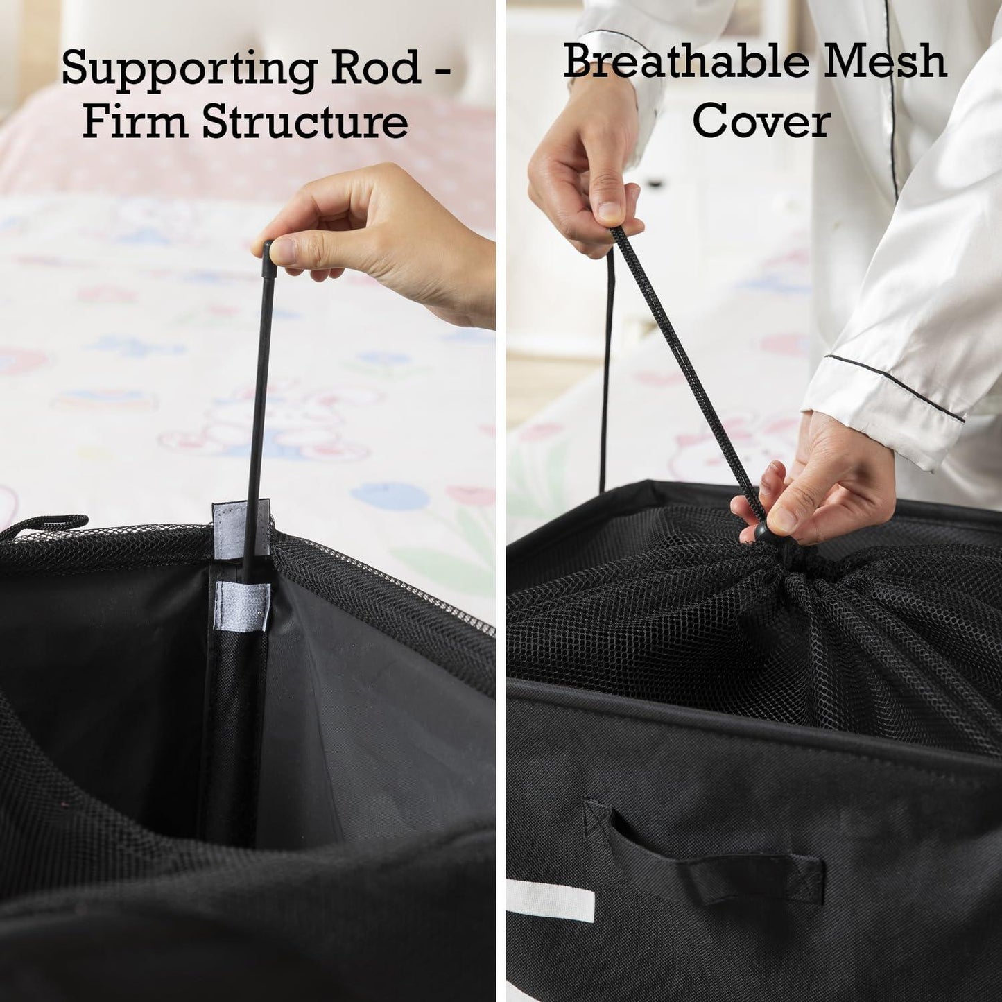 HOKIPO Foldable Laundry Hamper with Wheels, Black - HOKIPO | Har Ghar ka Humsafar