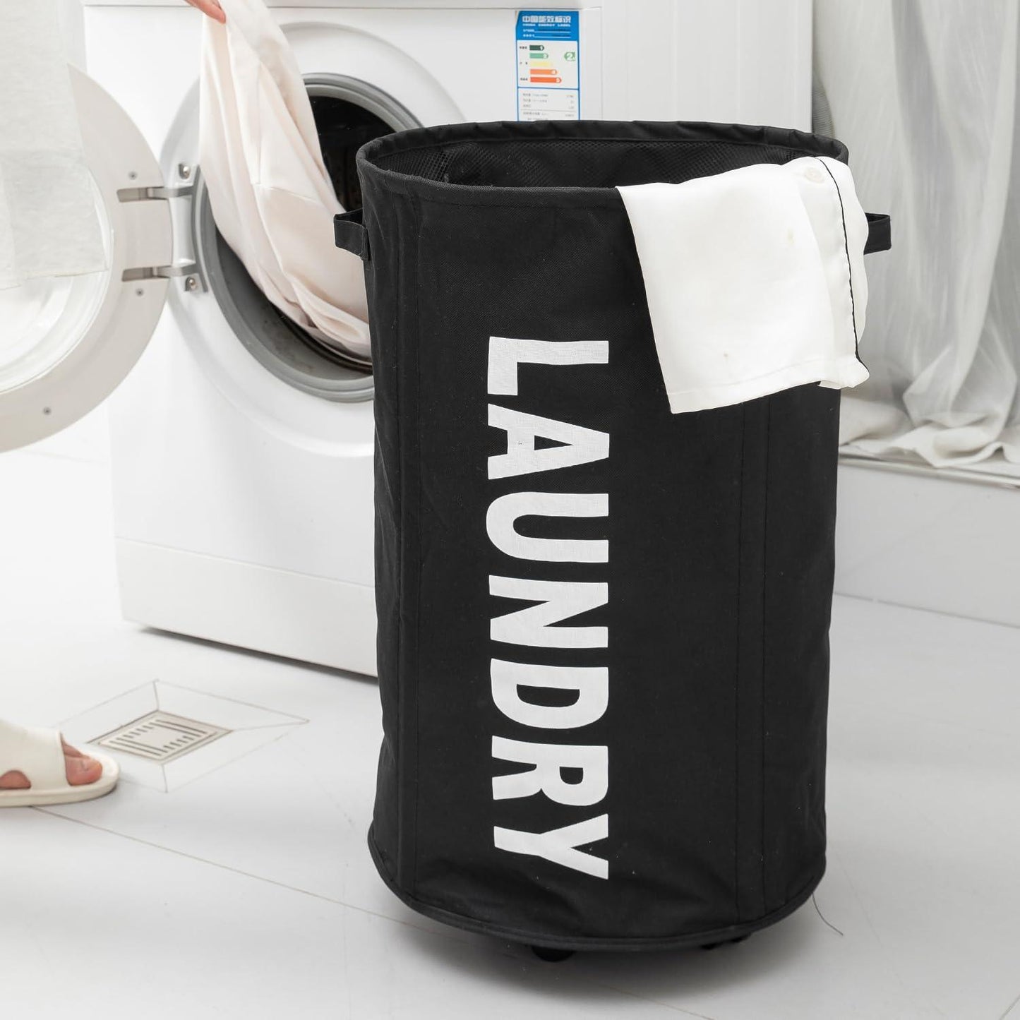 HOKIPO Foldable Laundry Hamper with Wheels, Black - HOKIPO | Har Ghar ka Humsafar
