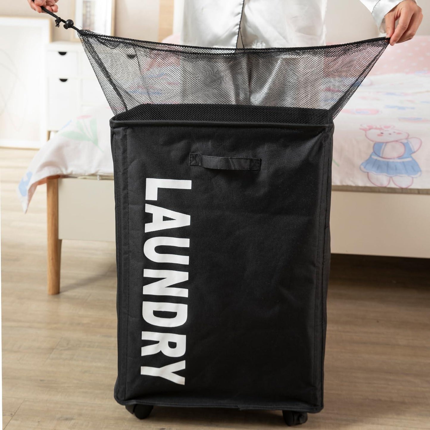 HOKIPO Foldable Laundry Hamper with Wheels, Black - HOKIPO | Har Ghar ka Humsafar