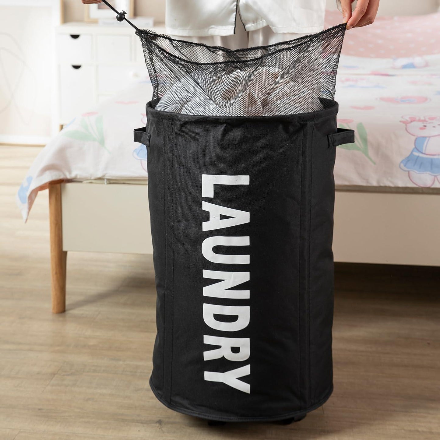 HOKIPO Foldable Laundry Hamper with Wheels, Black - HOKIPO | Har Ghar ka Humsafar