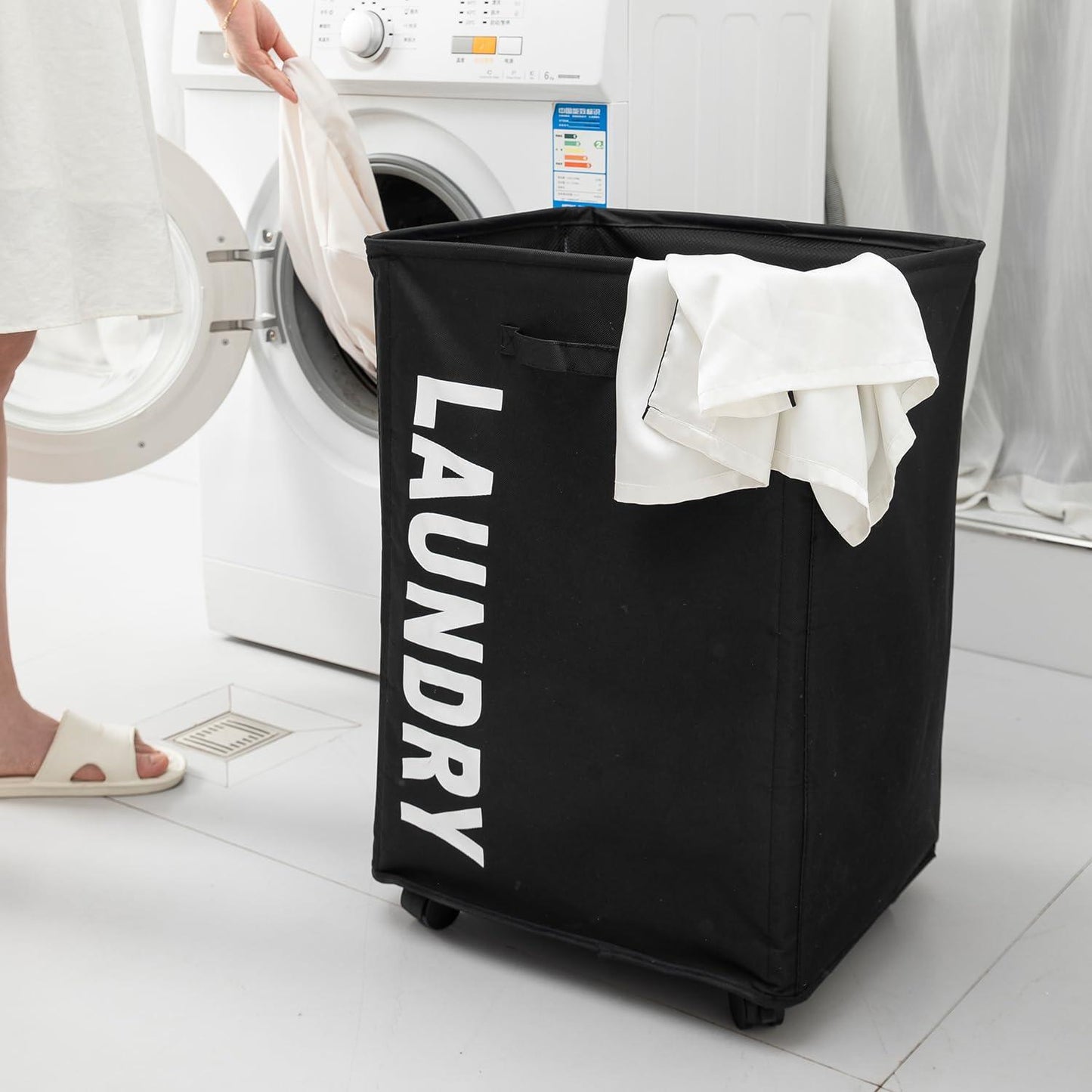 HOKIPO Foldable Laundry Hamper with Wheels, Black - HOKIPO | Har Ghar ka Humsafar